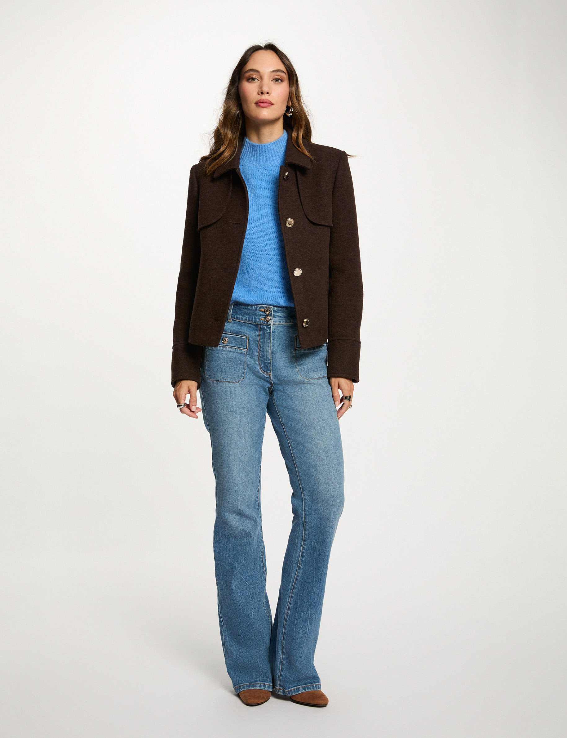 Short buttoned coat dark brown women