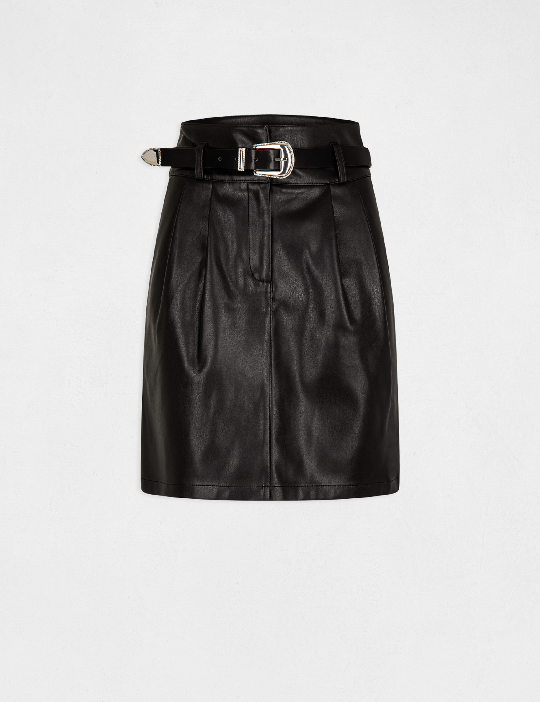 Straight belted skirt in faux leather black ladies' Straight belted skirt in faux leather black ladies'