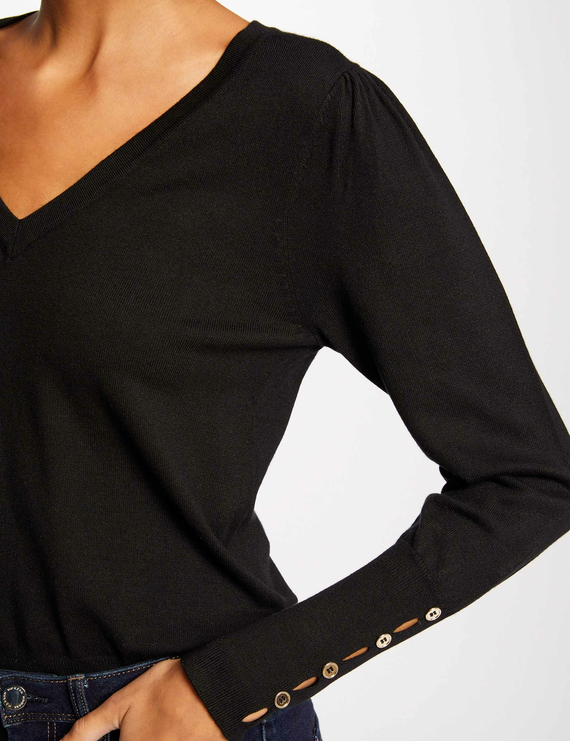 Long-sleeved jumper with V-neck black ladies'