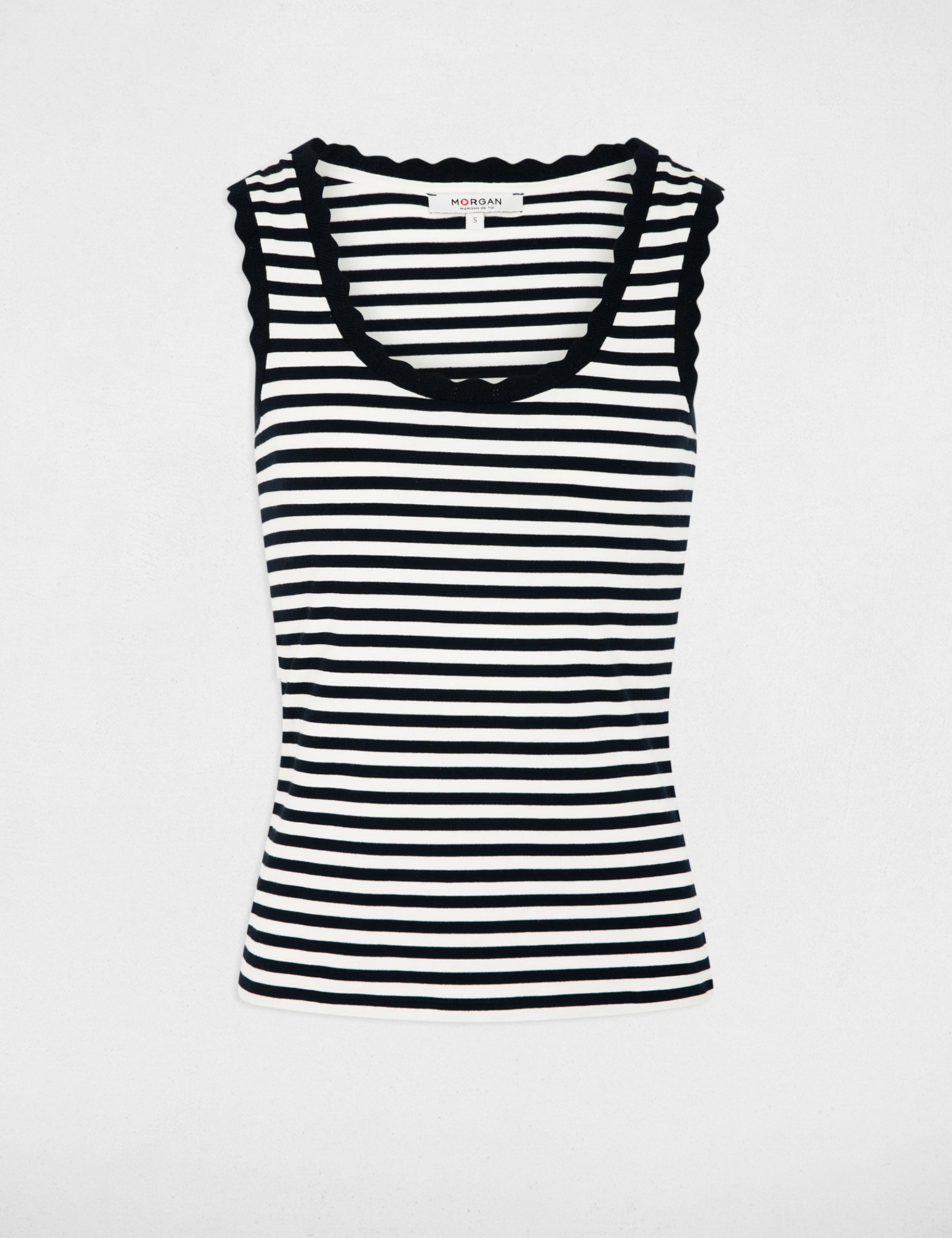 Striped round neck tank top navy blue women