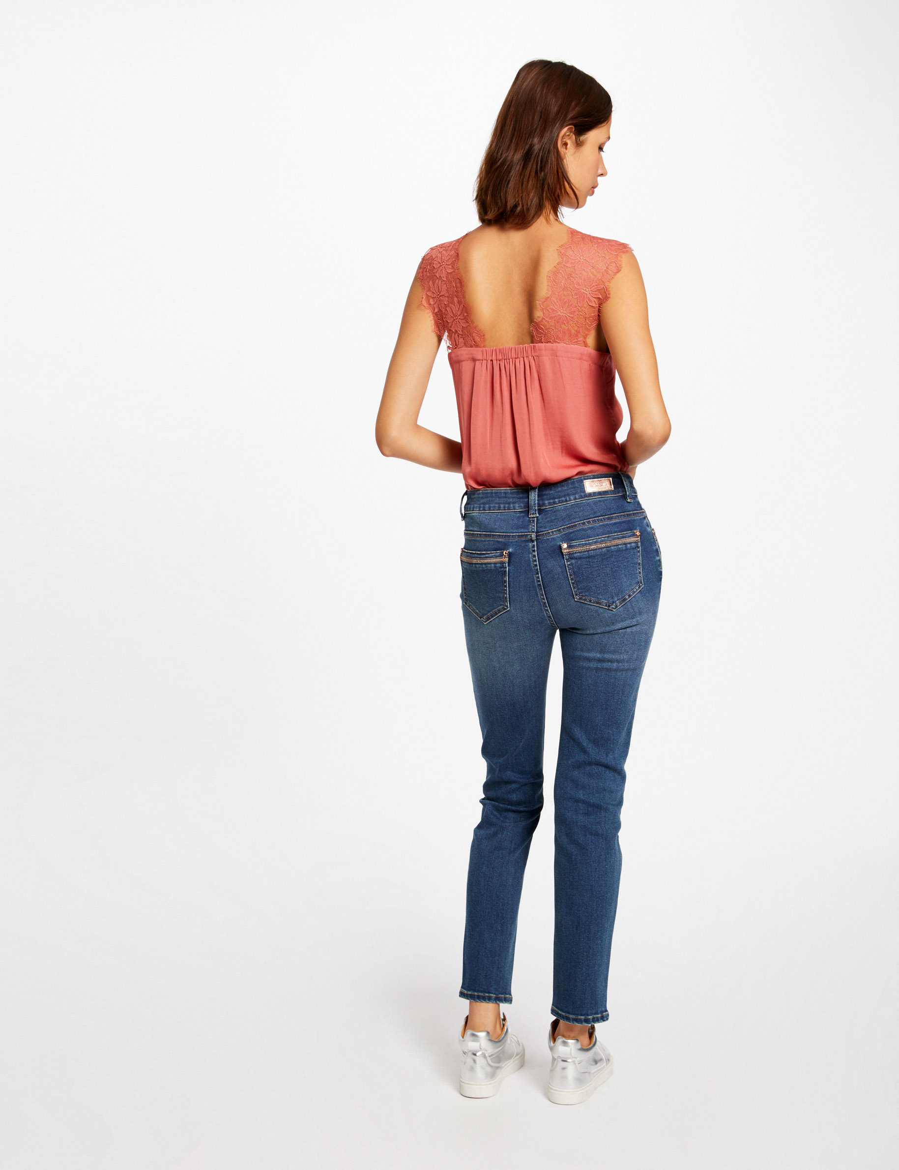 Blouse with wide straps in lace rust ladies'