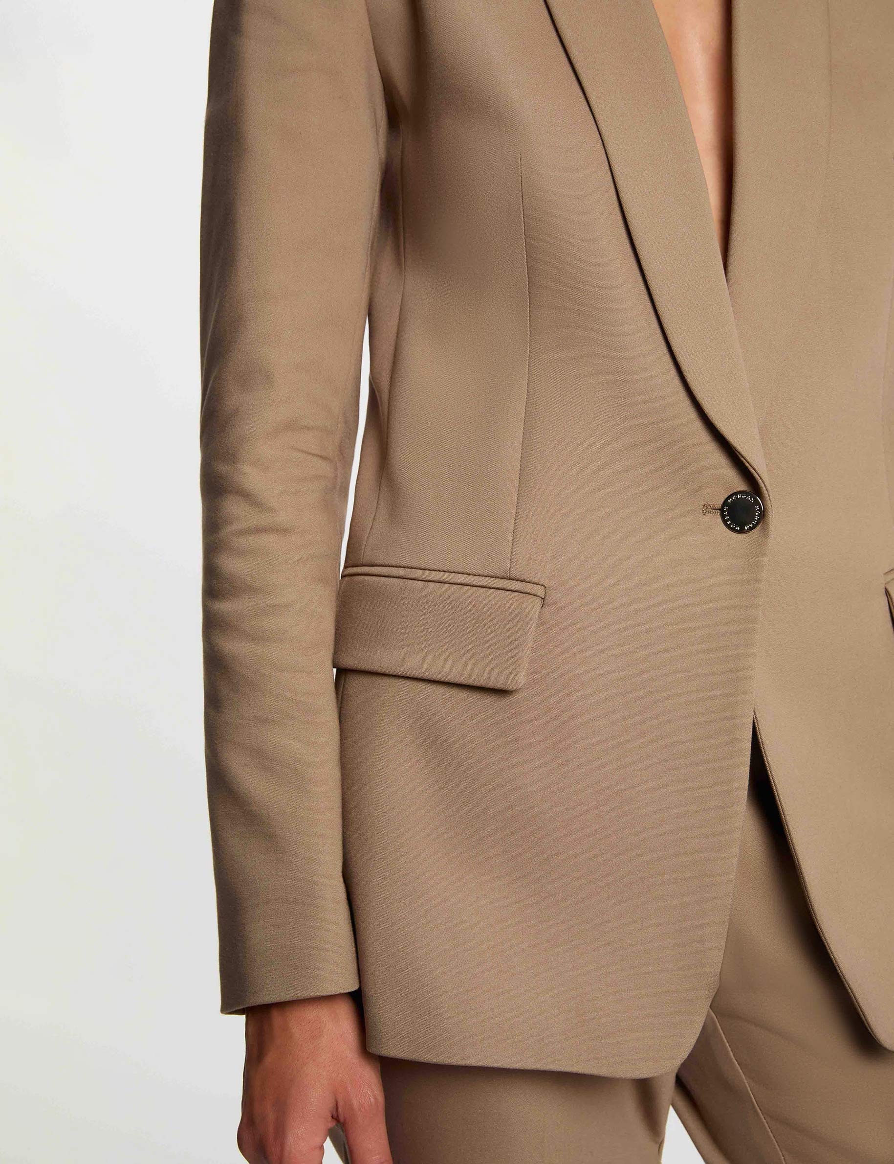 Short jacket shawl collar taupe women