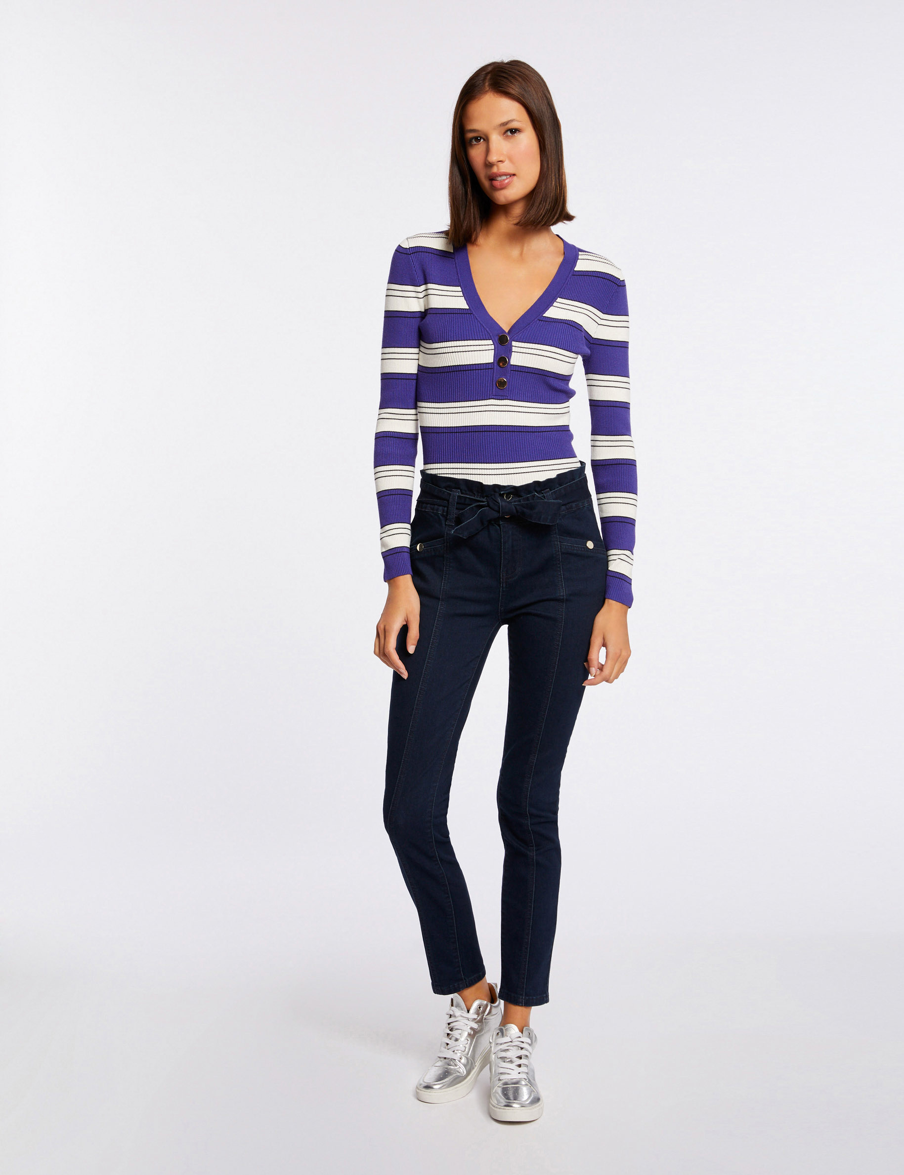Long-sleeved jumper with stripes purple ladies' Long-sleeved jumper with stripes purple ladies'