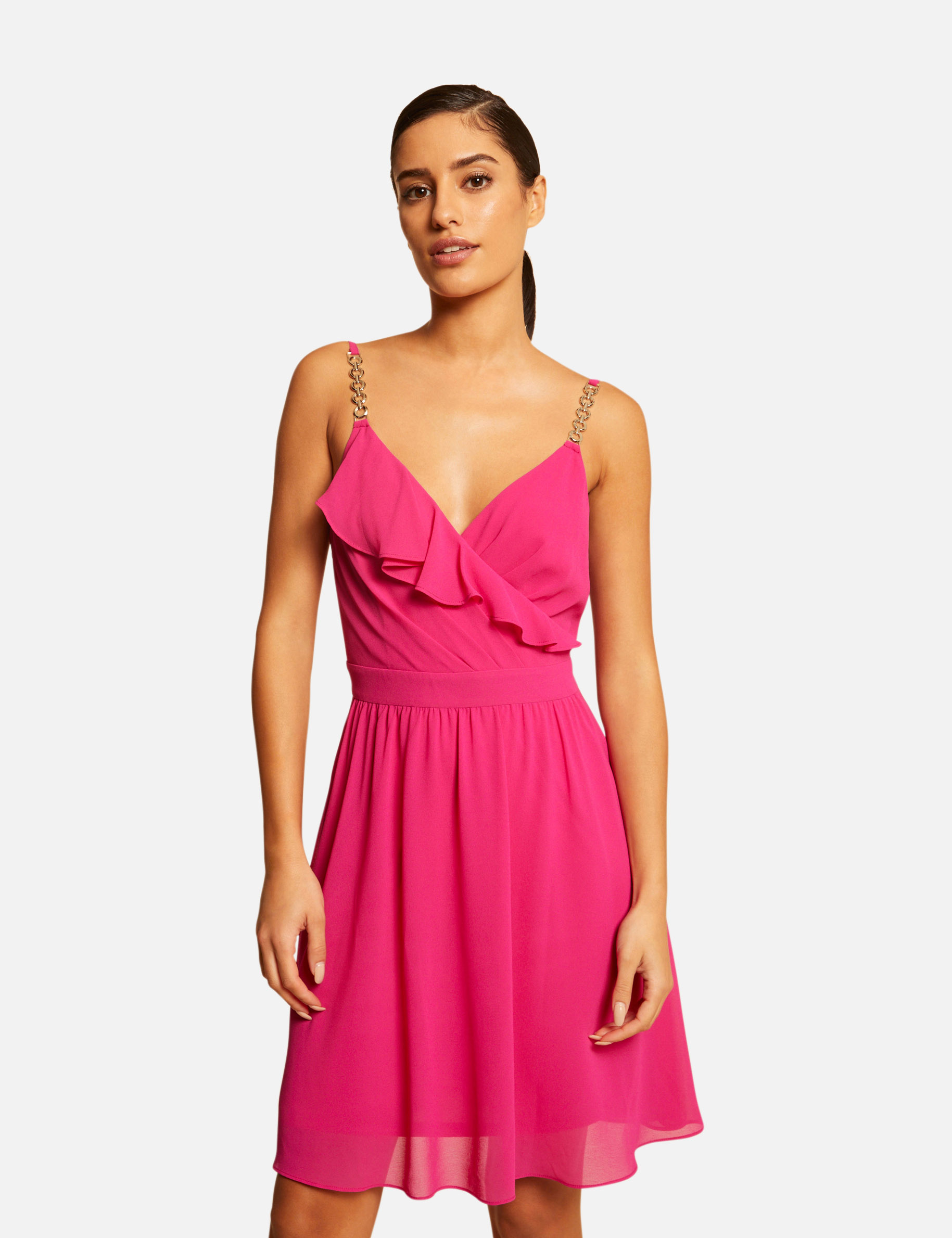 Skater dress with wrap-over neckline dark pink women