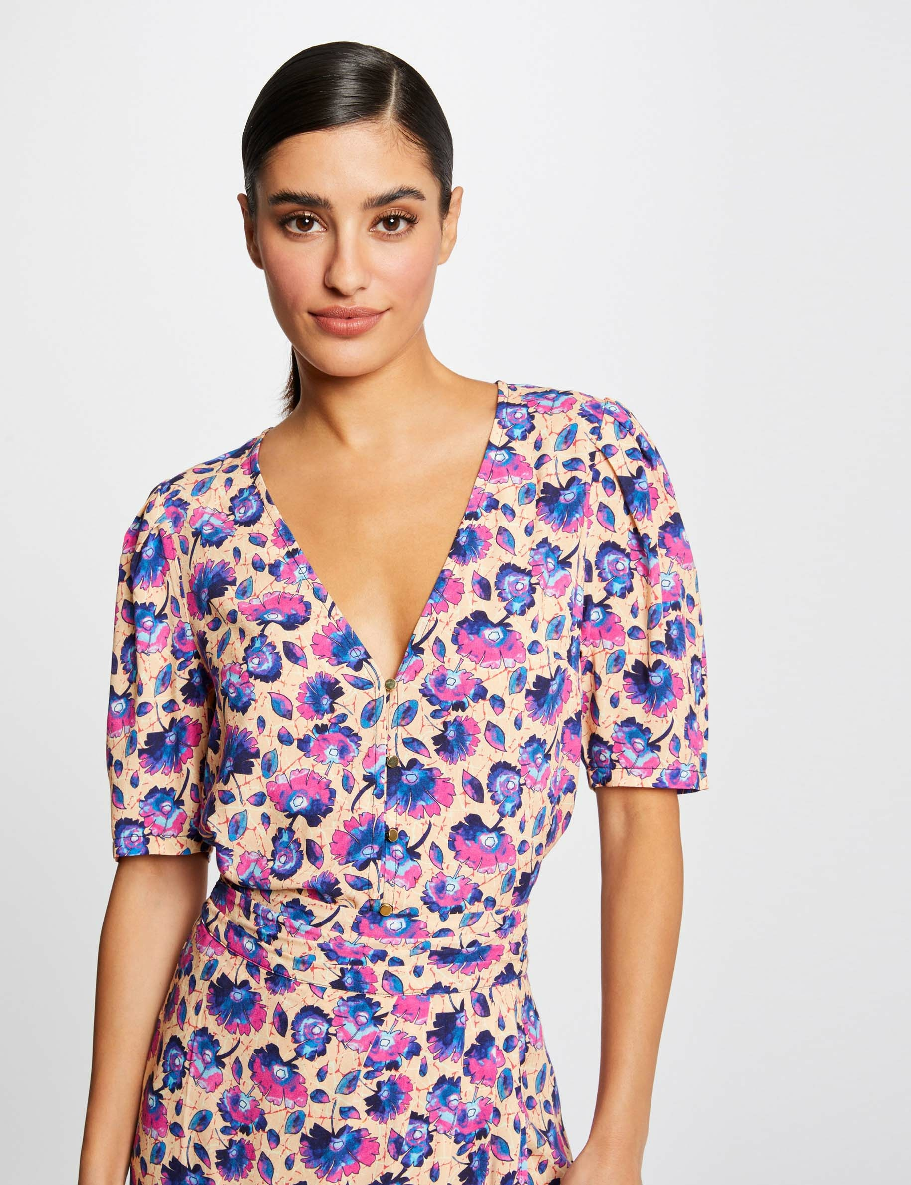 Short-sleeved blouse floral print multico ladies'