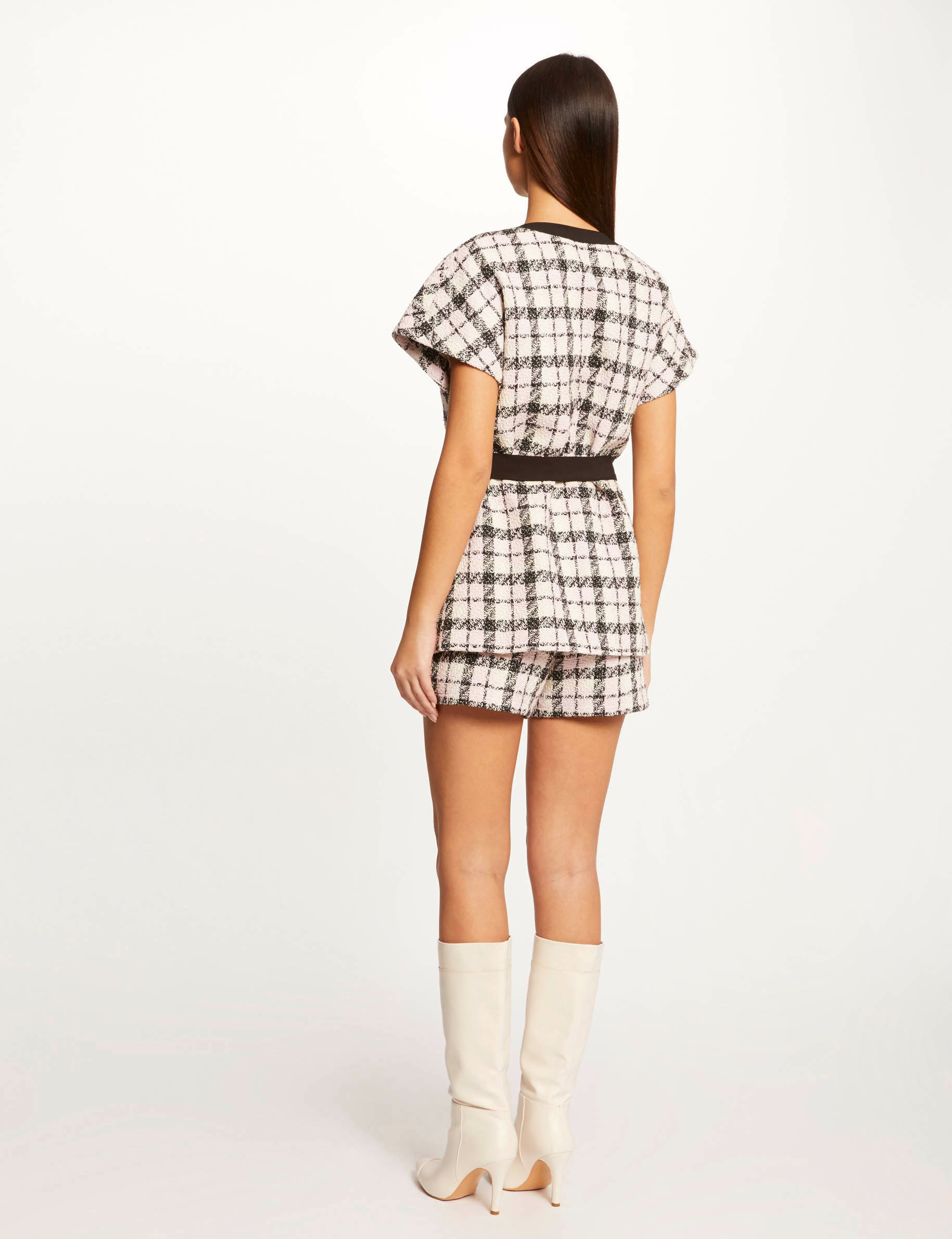 Checked straight belted jacket multico ladies' Checked straight belted jacket multico ladies'