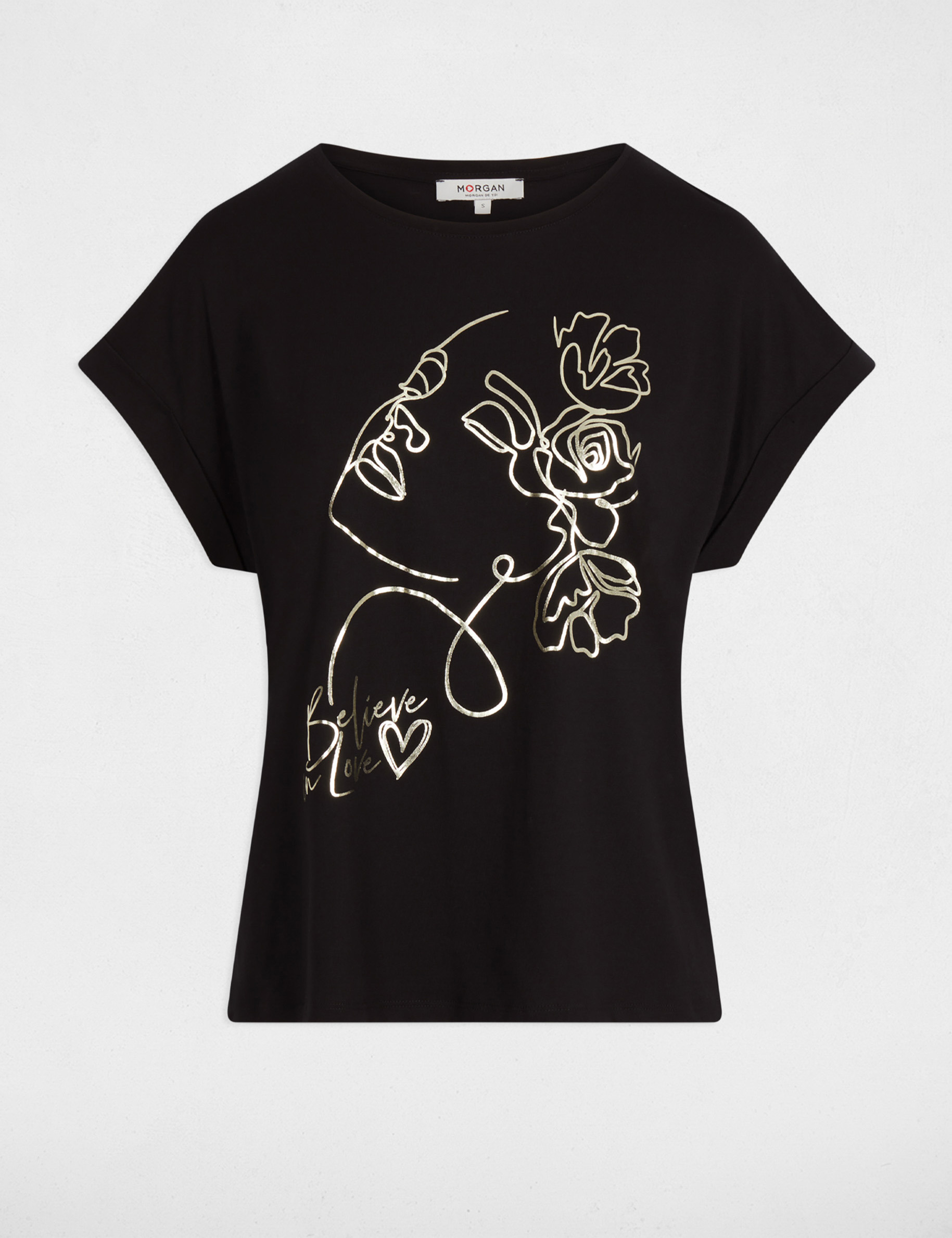 Straight t-shirt with round neck black women