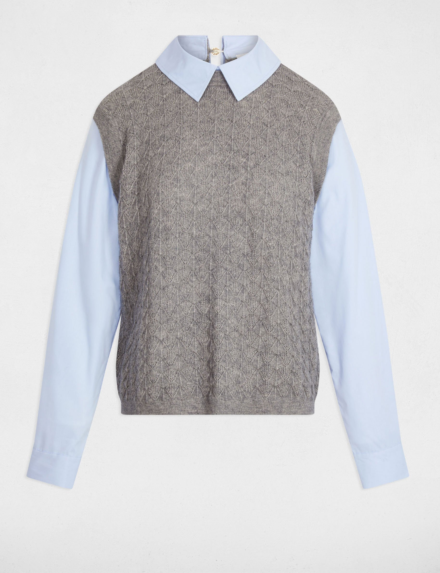 cropped sweater with shirt collar light grey women Cropped sweater with shirt collar light grey women