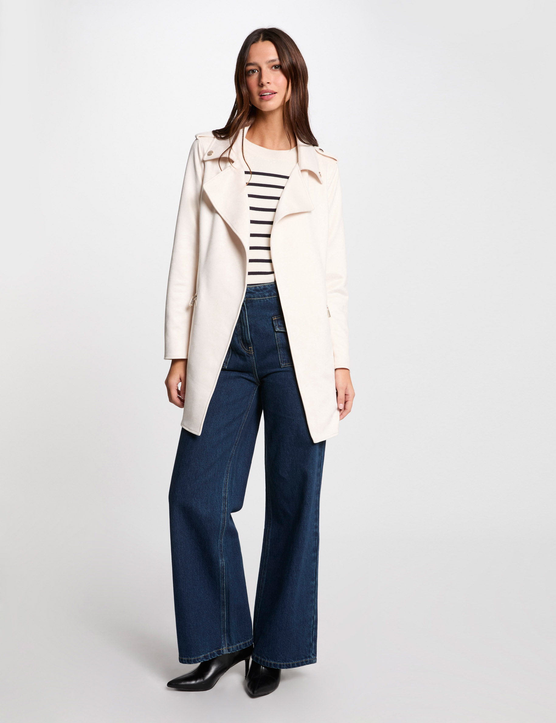 belted long suede coat ivory women Belted long suede coat ivory women