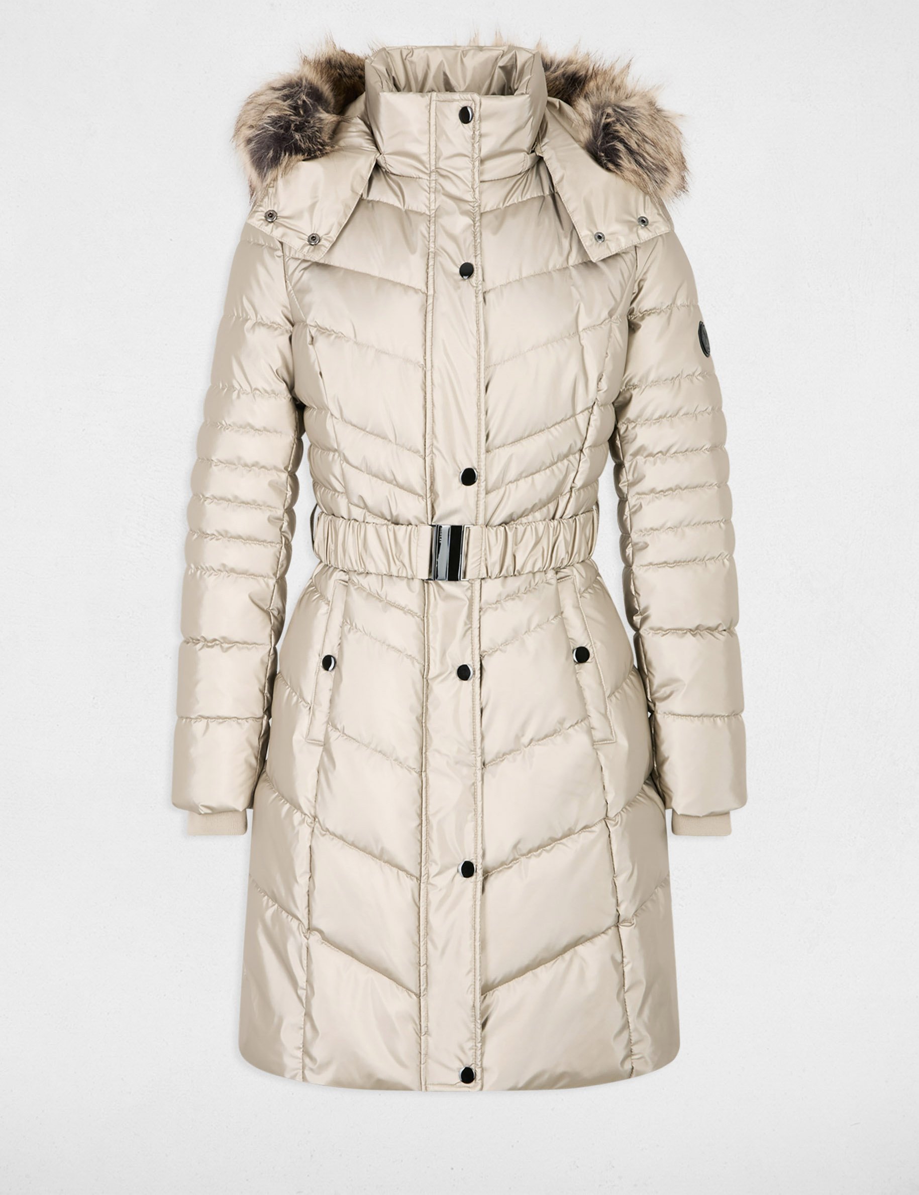 Fitted mid-length puffer jacket gold yellow women