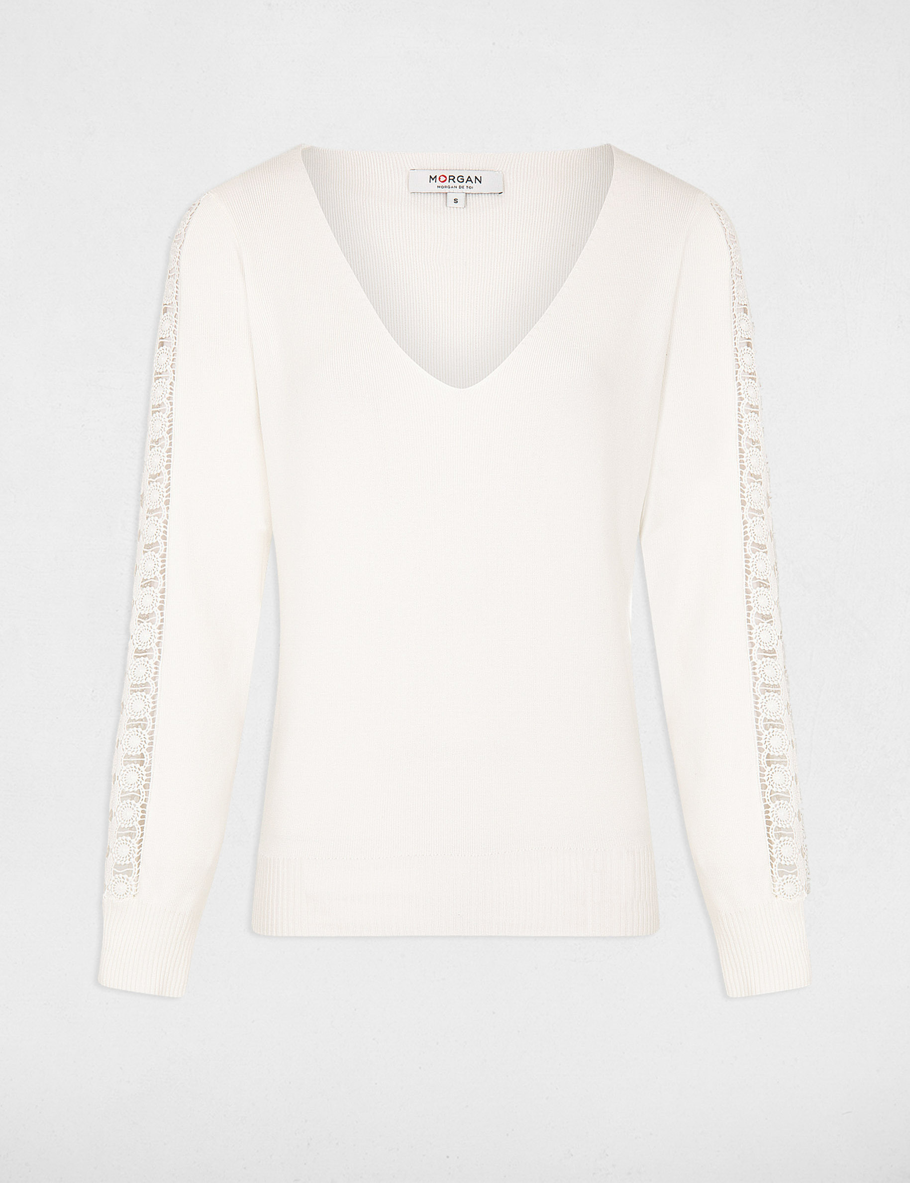 Long-sleeved jumper with lace ecru ladies'