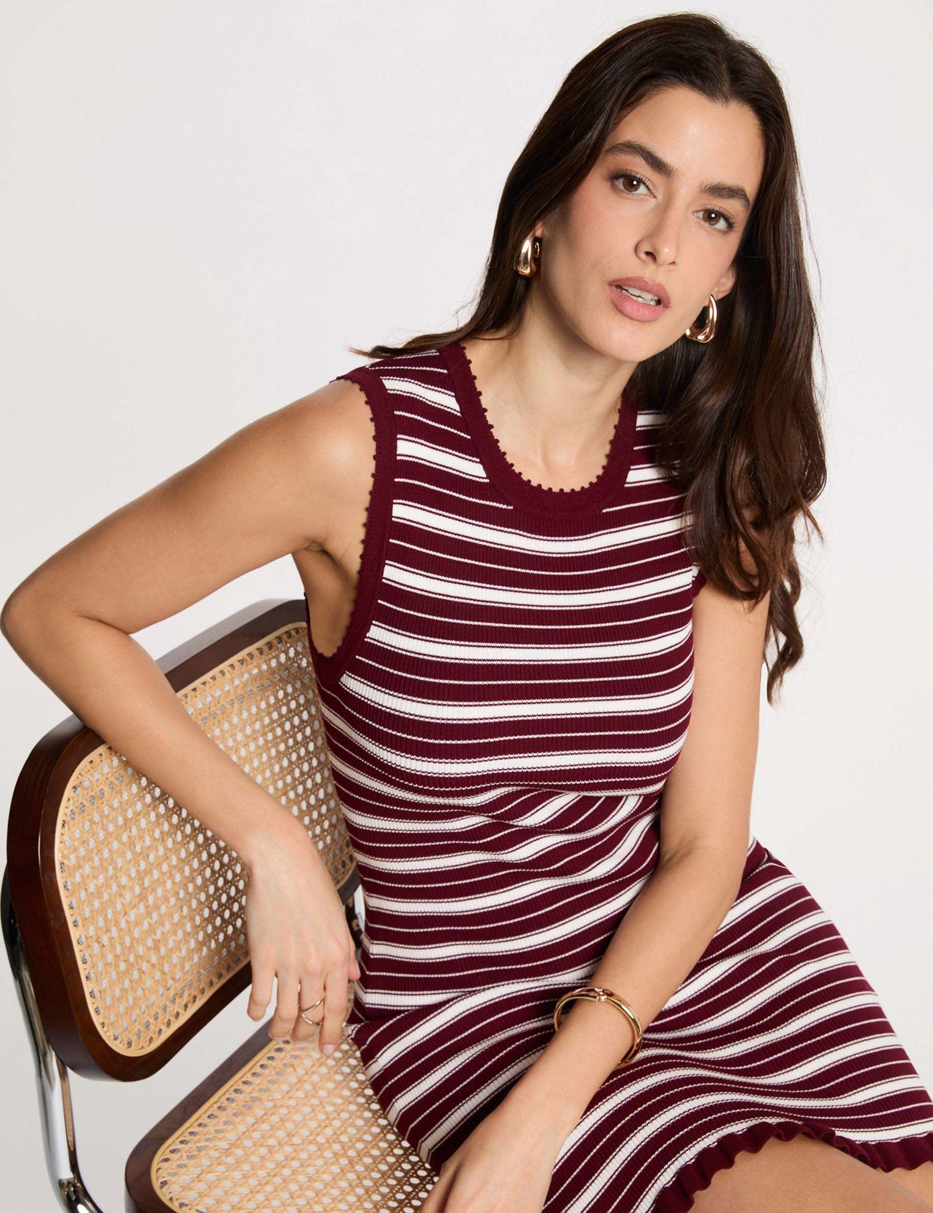 Sleeveless knitted dress bordeaux women