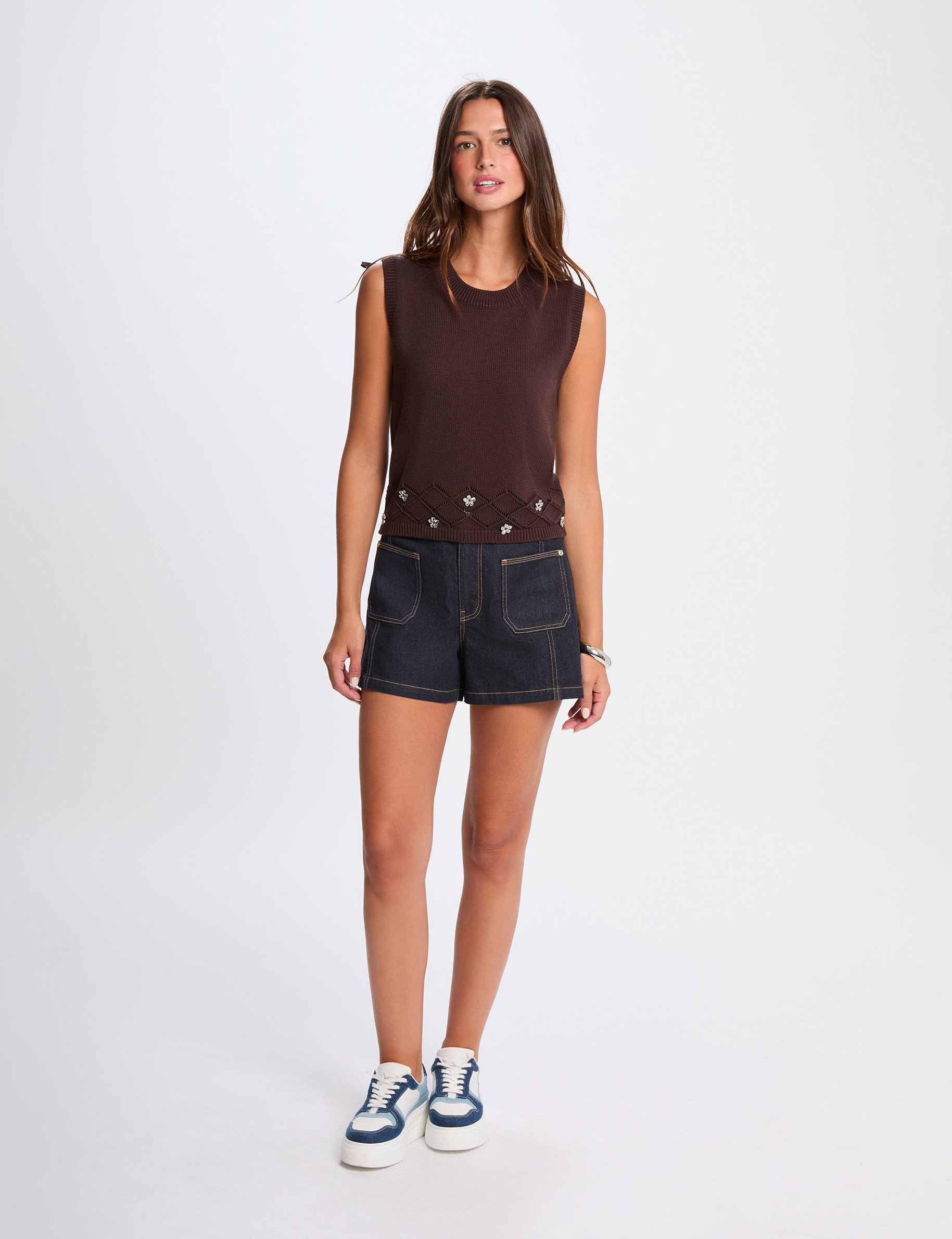Sleeveless sweater dark brown women