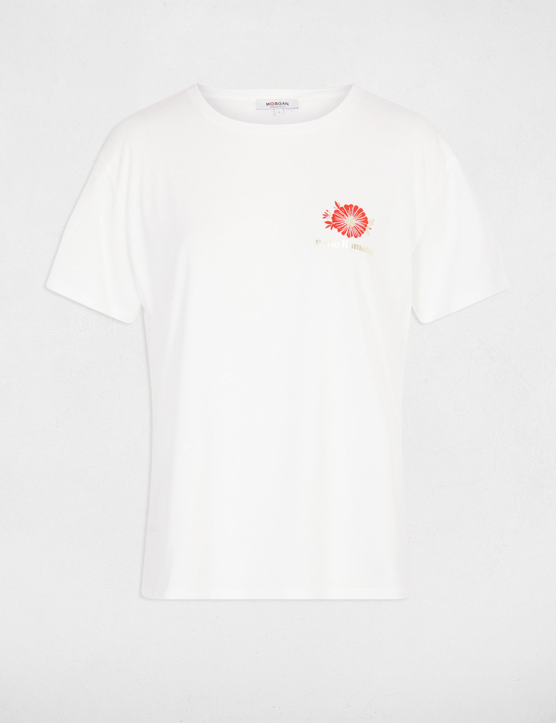 Printed t-shirt with round neck white women
