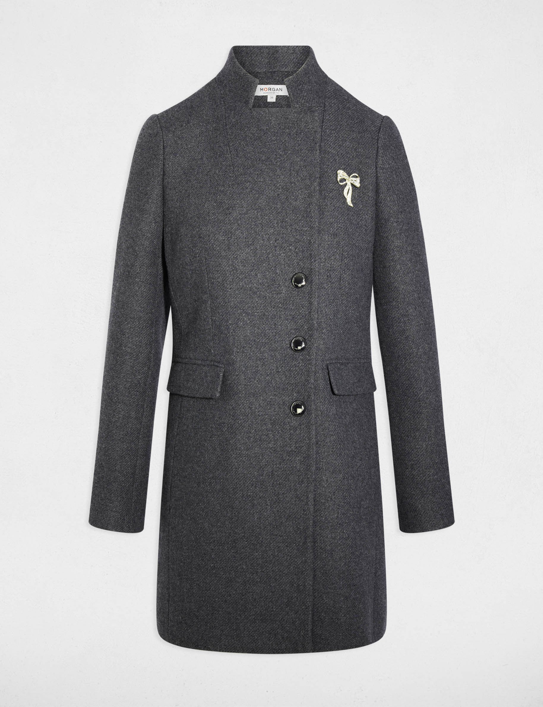 Fitted boucle coat dark grey women