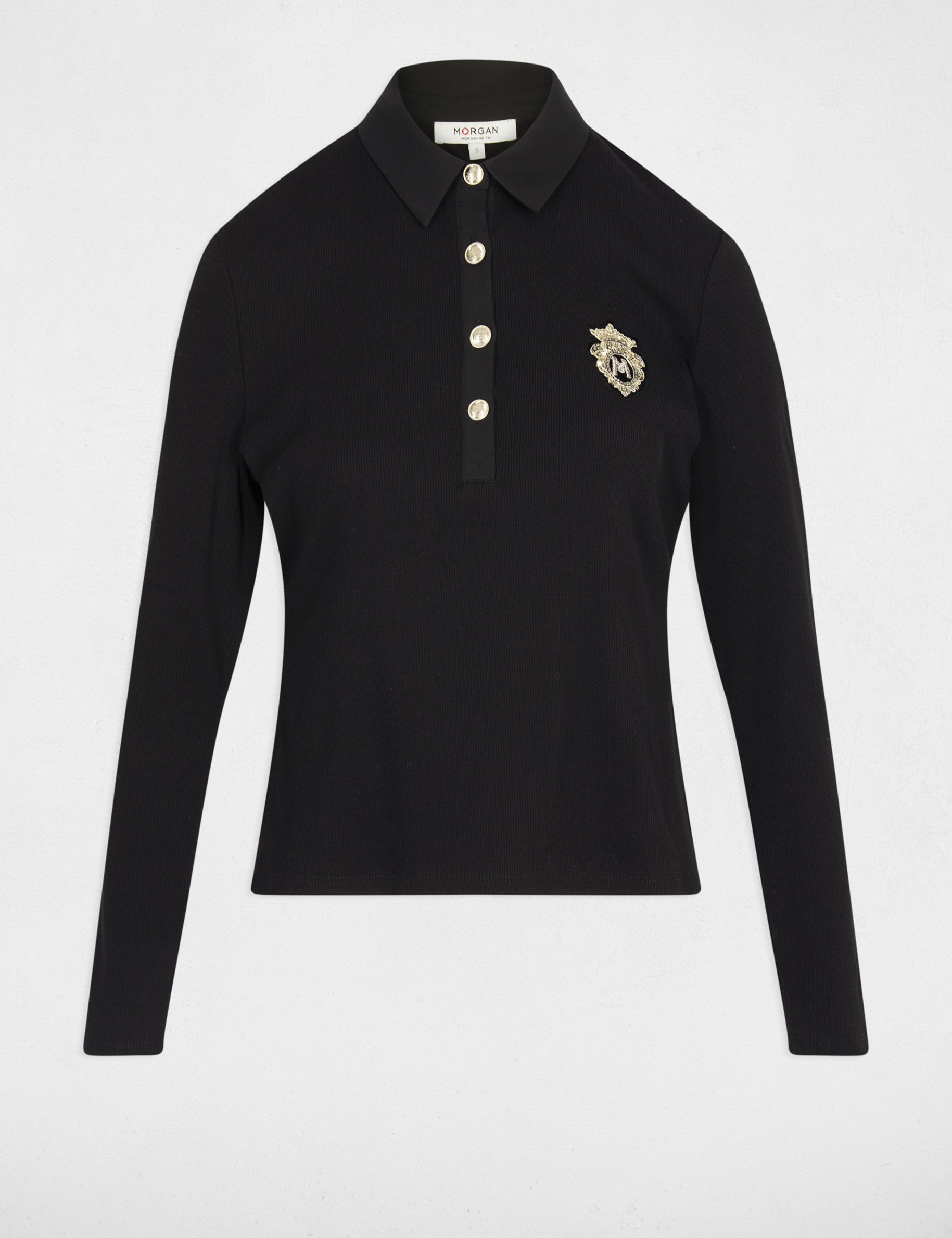 Fitted knit with folded collar black women