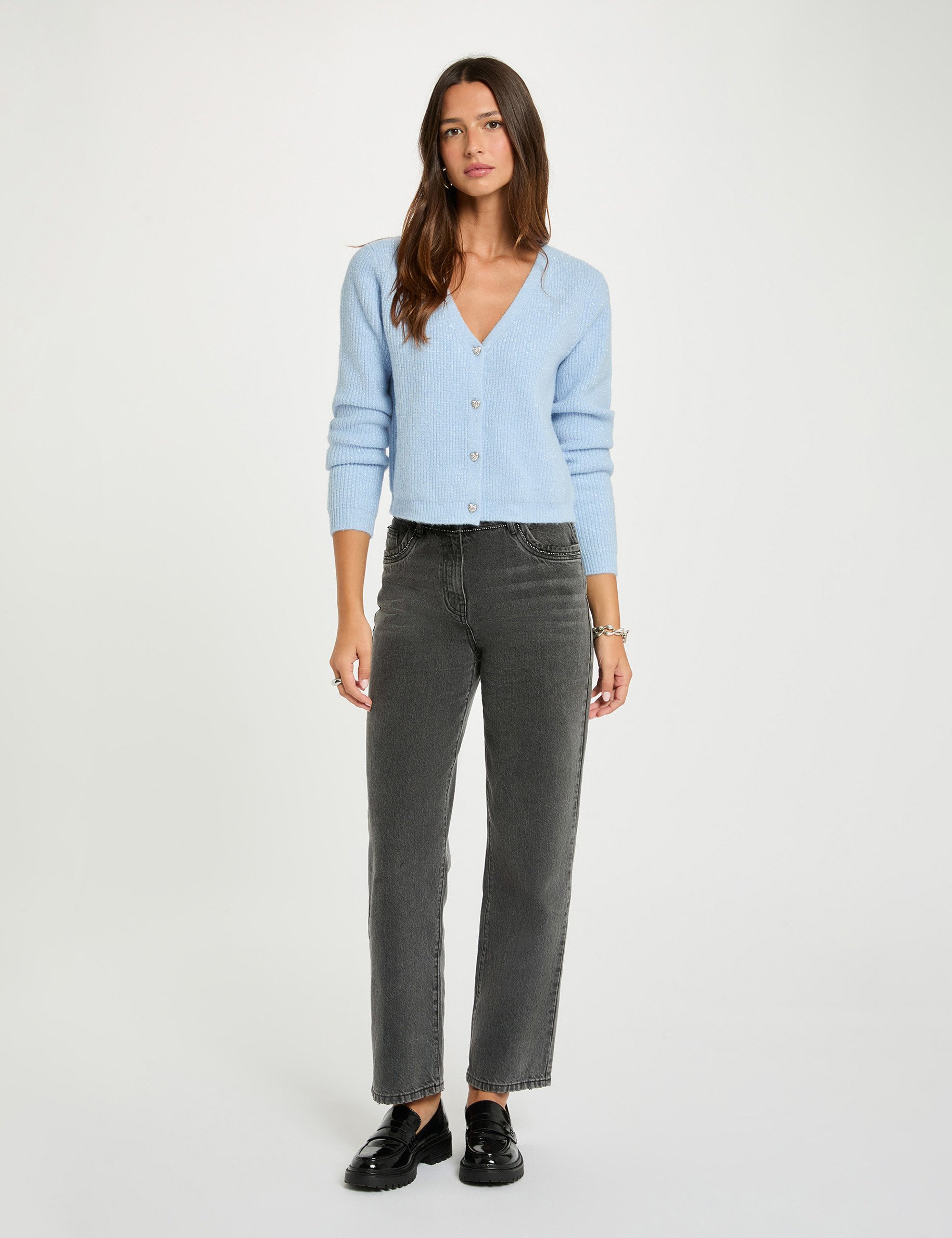 Cardigan with V-neck sky blue women