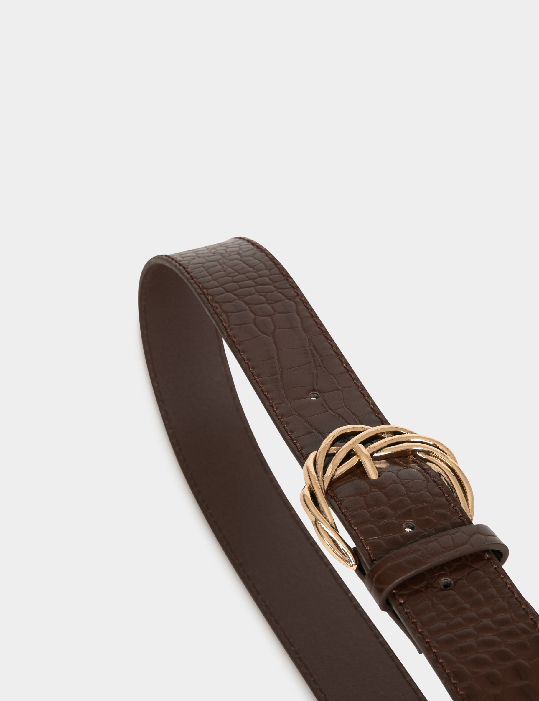 Belt with croc effect chestnut brown ladies'