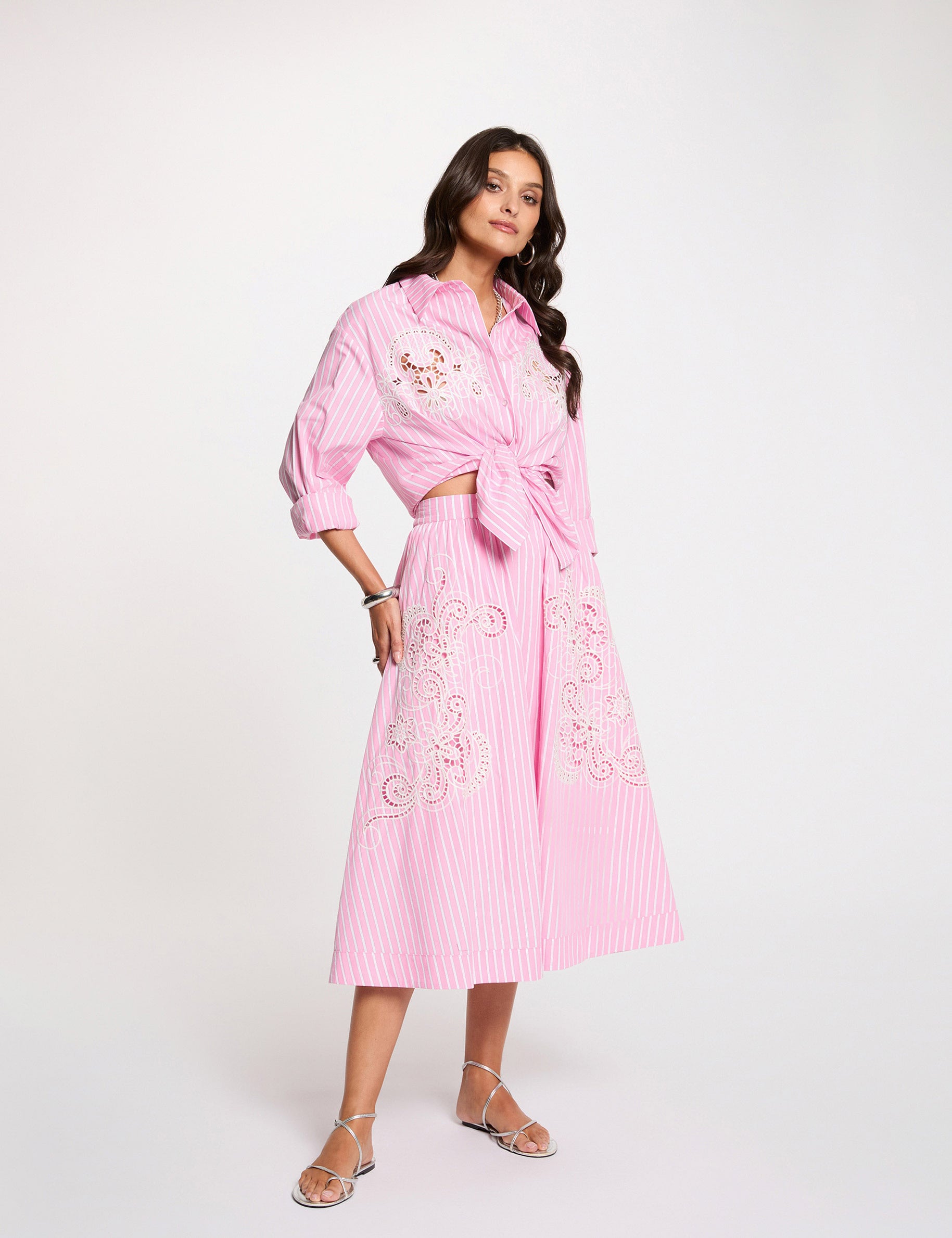 Flared long skirt pink women