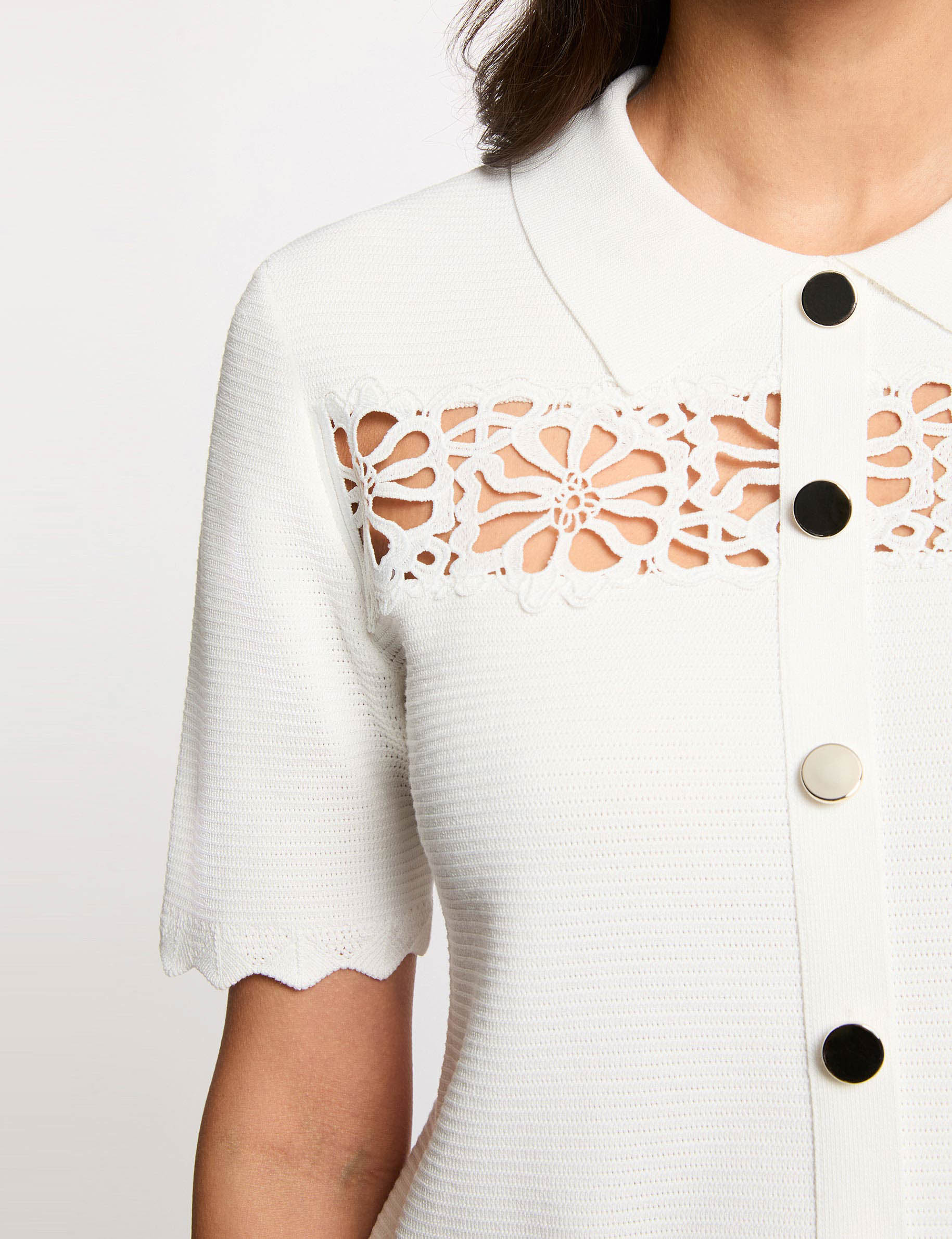 Embroidered openwork sweater white women