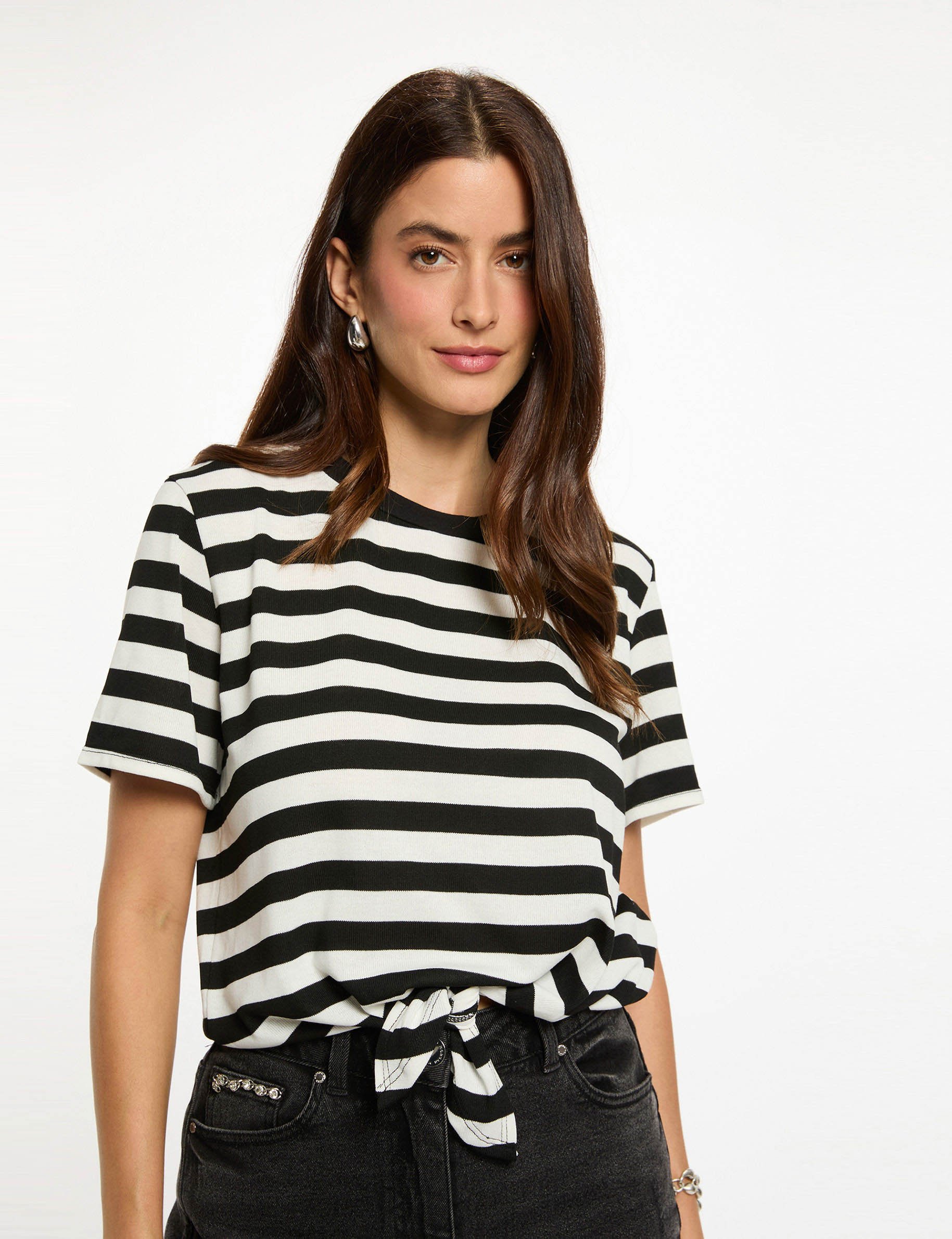 t shirt raye cropped blanc femme white women