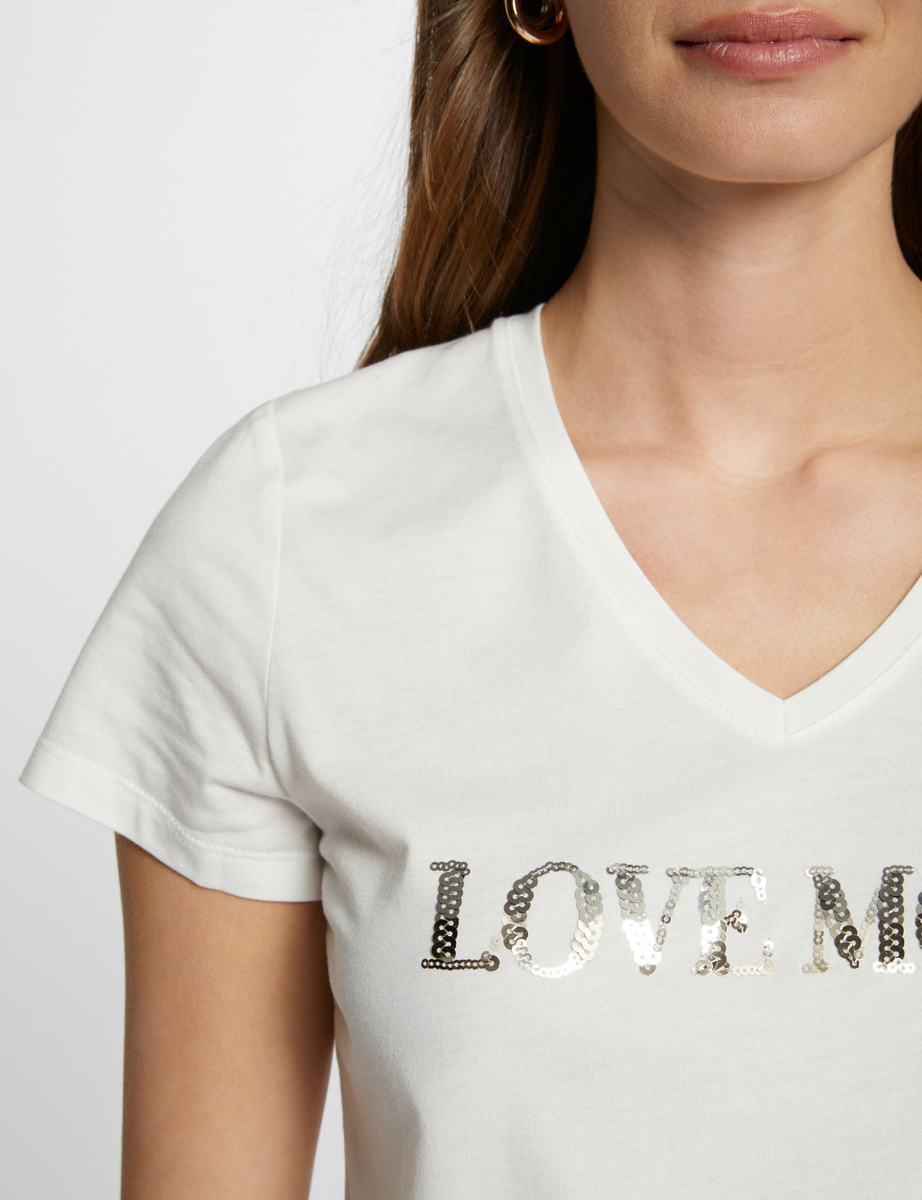 T-shirt message and sequins ecru ladies'