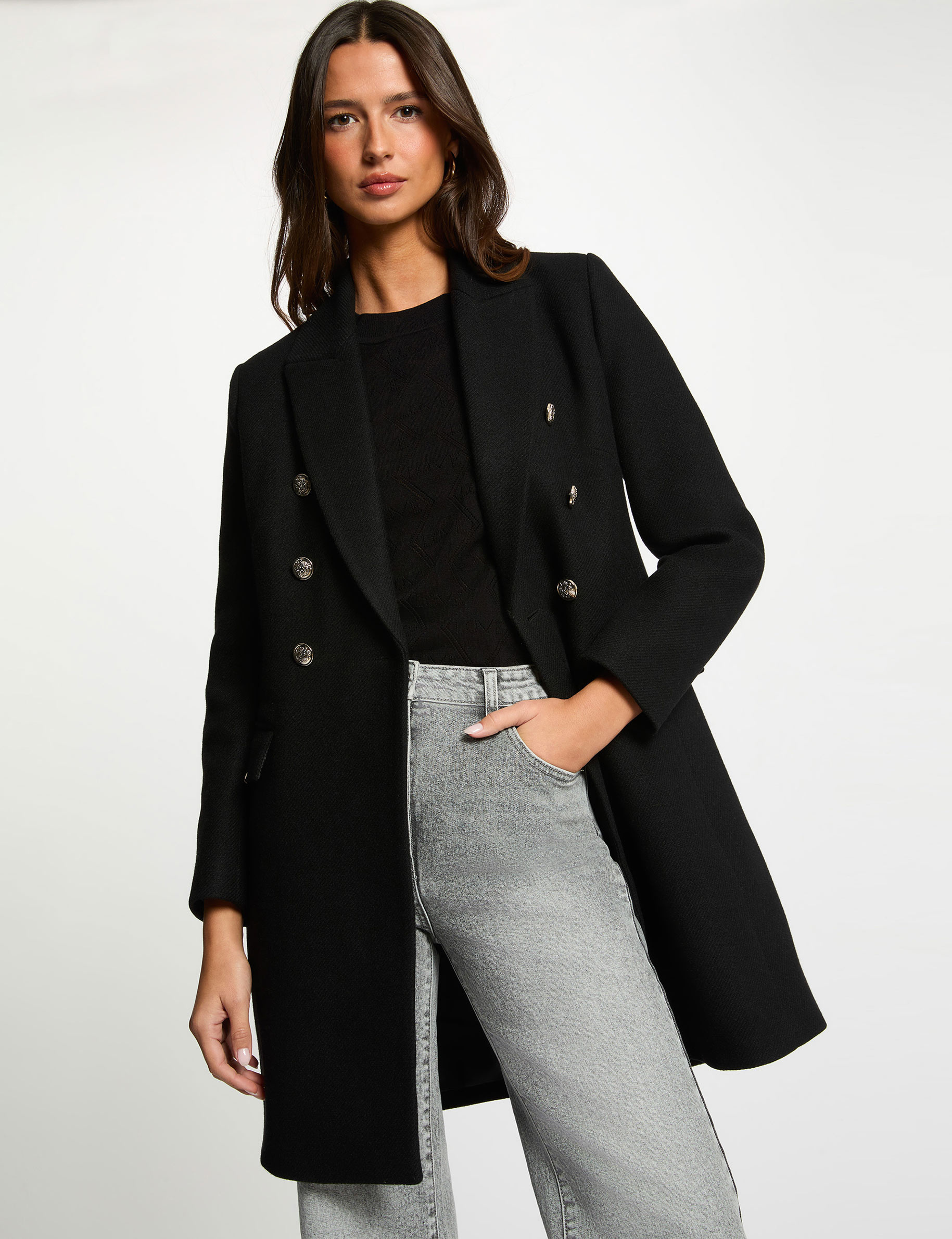 Fitted coat with tailored collar black women