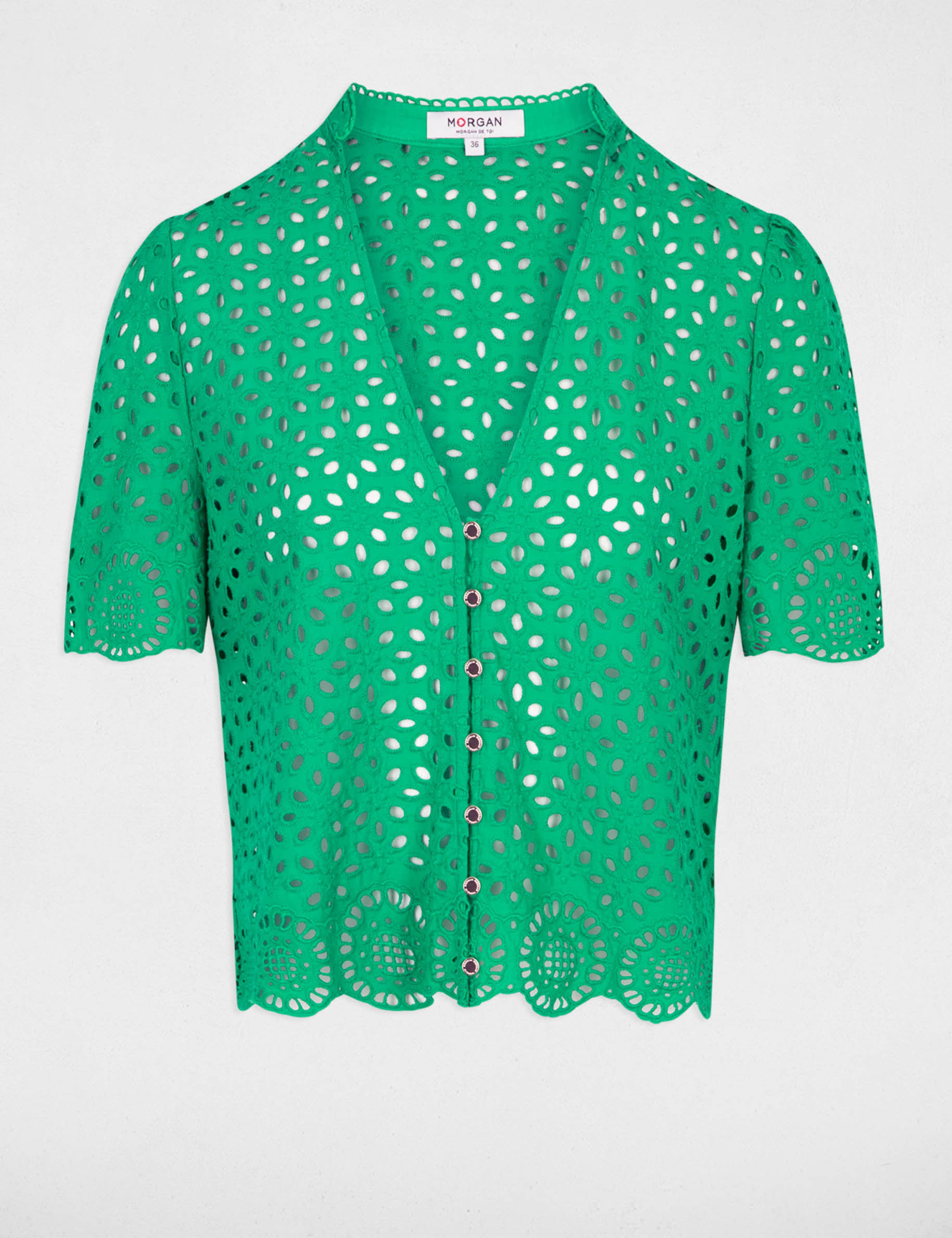 Shirt with English embroidery green ladies'