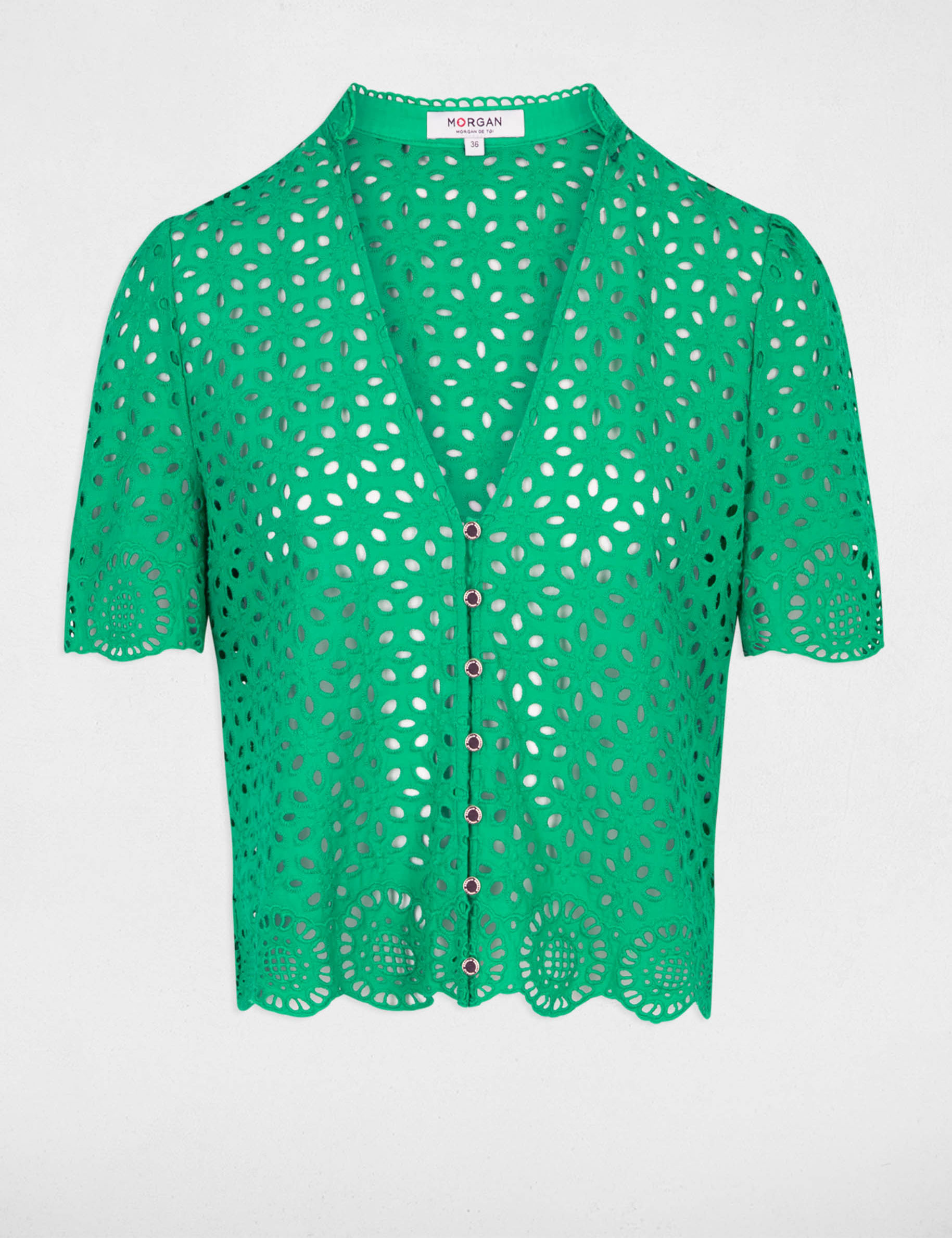 shirt with english embroidery green women Shirt with English embroidery green women