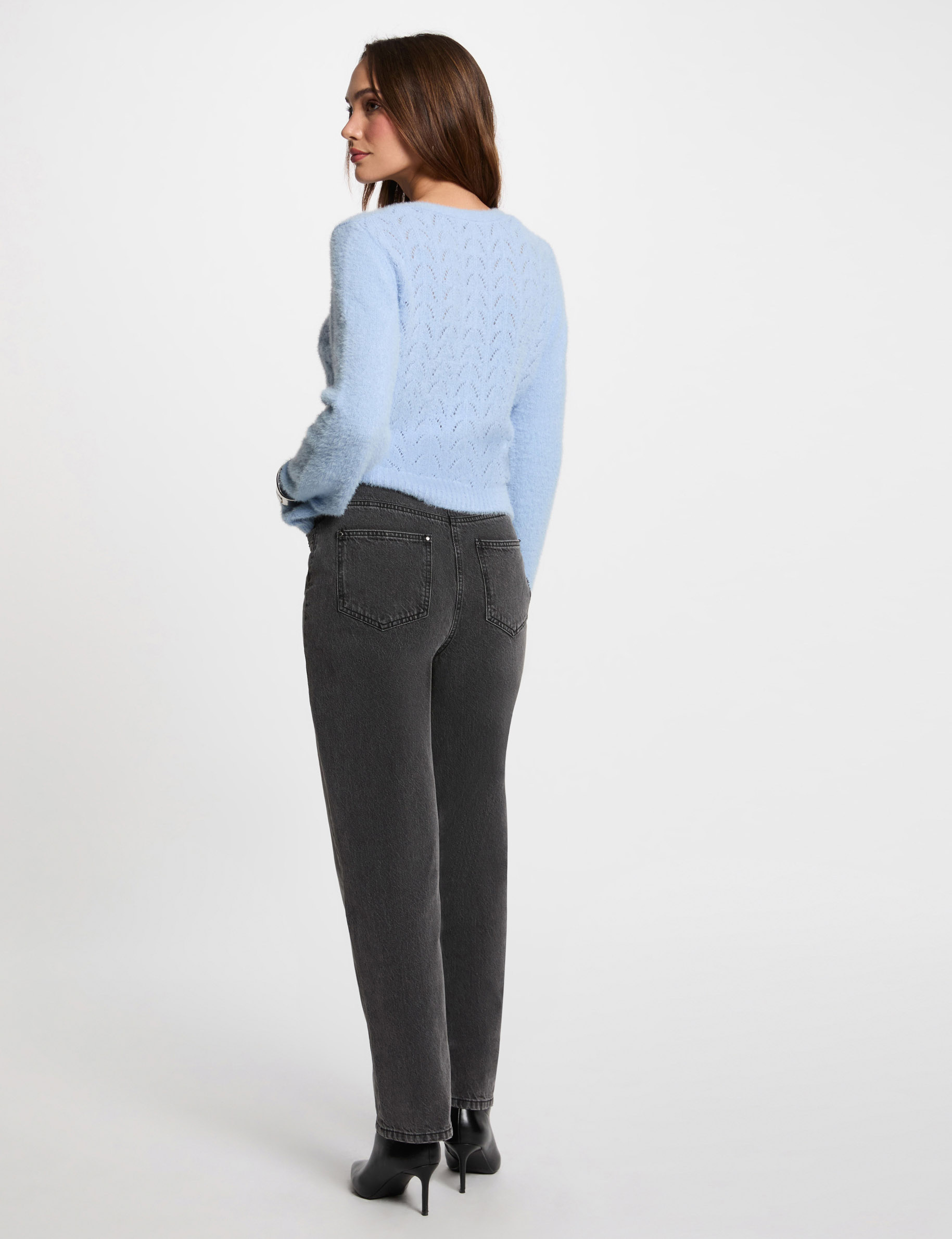 long sleeved cardigan openwork details sky blue women Long-sleeved cardigan openwork details sky blue women