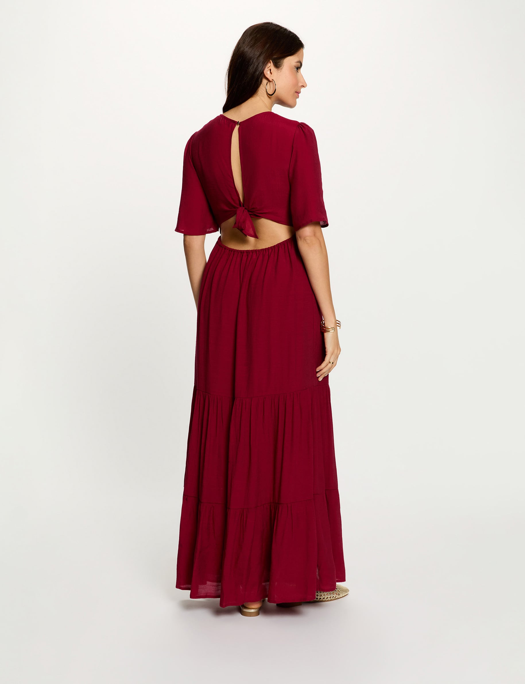 Long dress with V-neck bordeaux women
