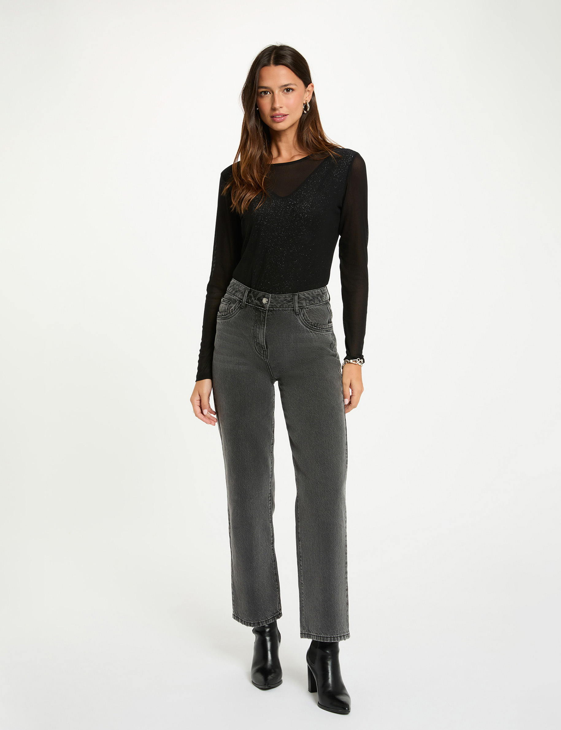 T-shirt cintré manches longues noir femme