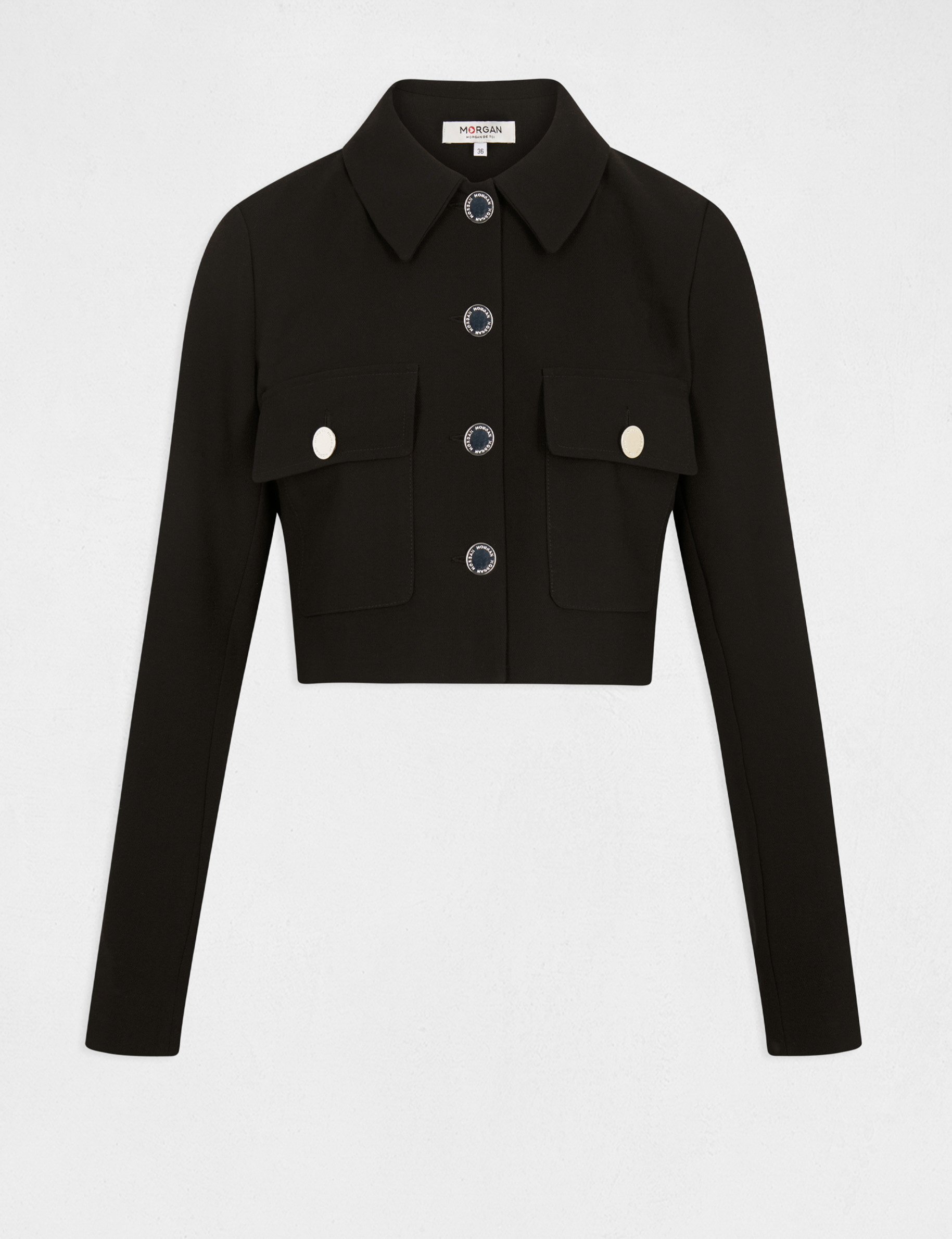 Straight buttoned jacket black ladies'