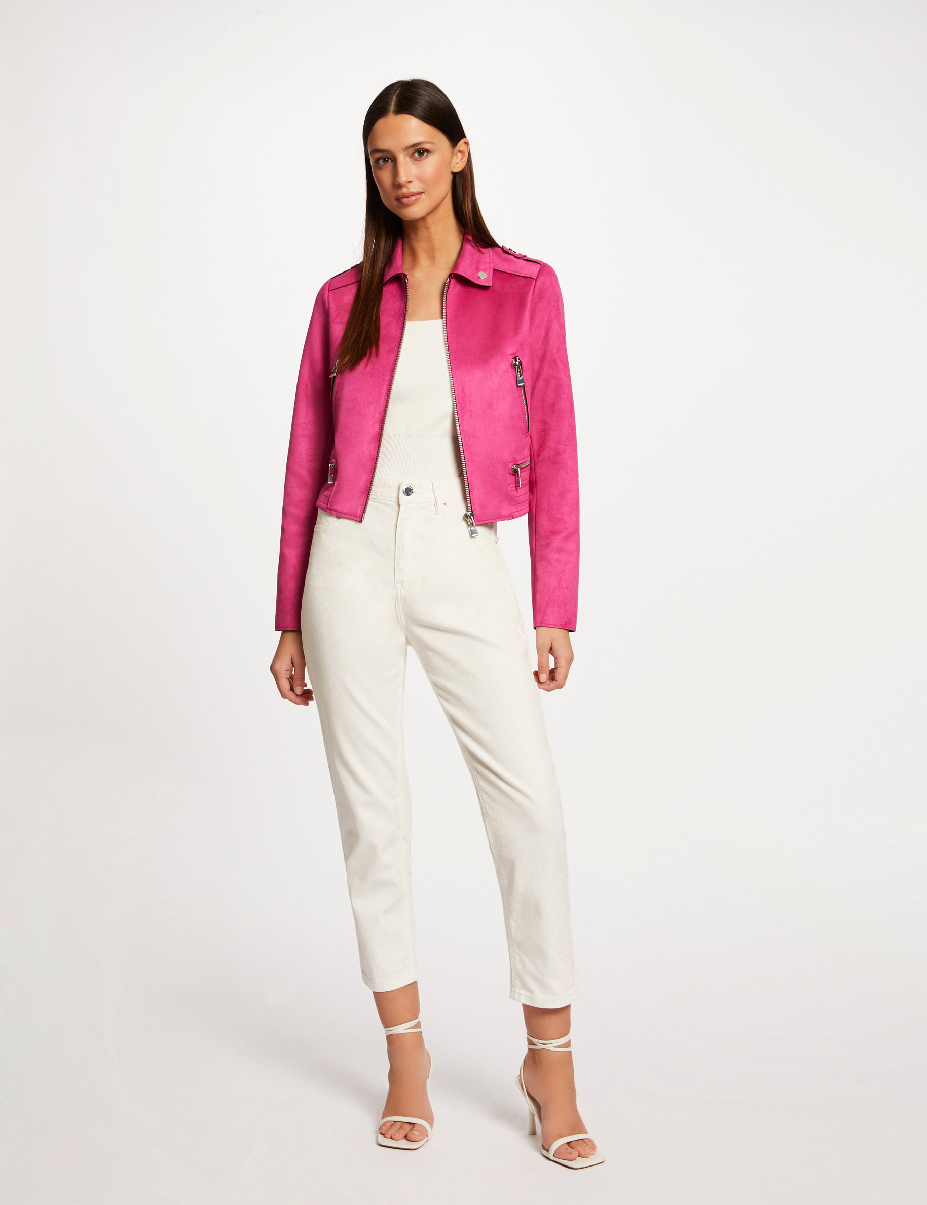 Straight jacket with suede effect raspberry ladies'