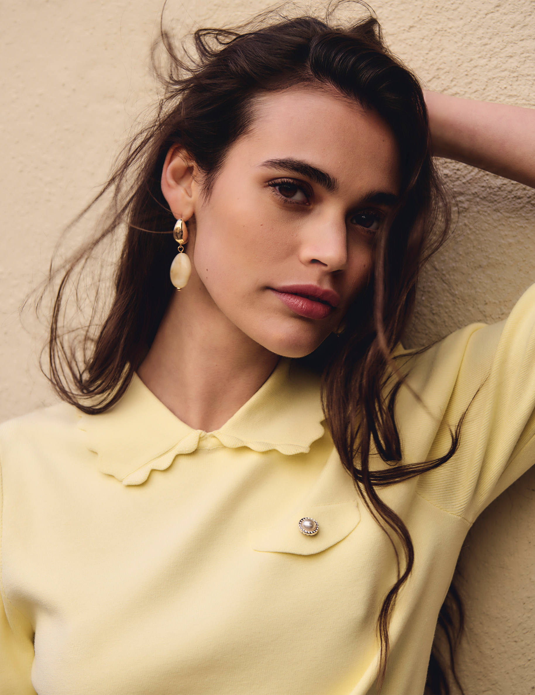 Sweater with puff sleeves pastel yellow women