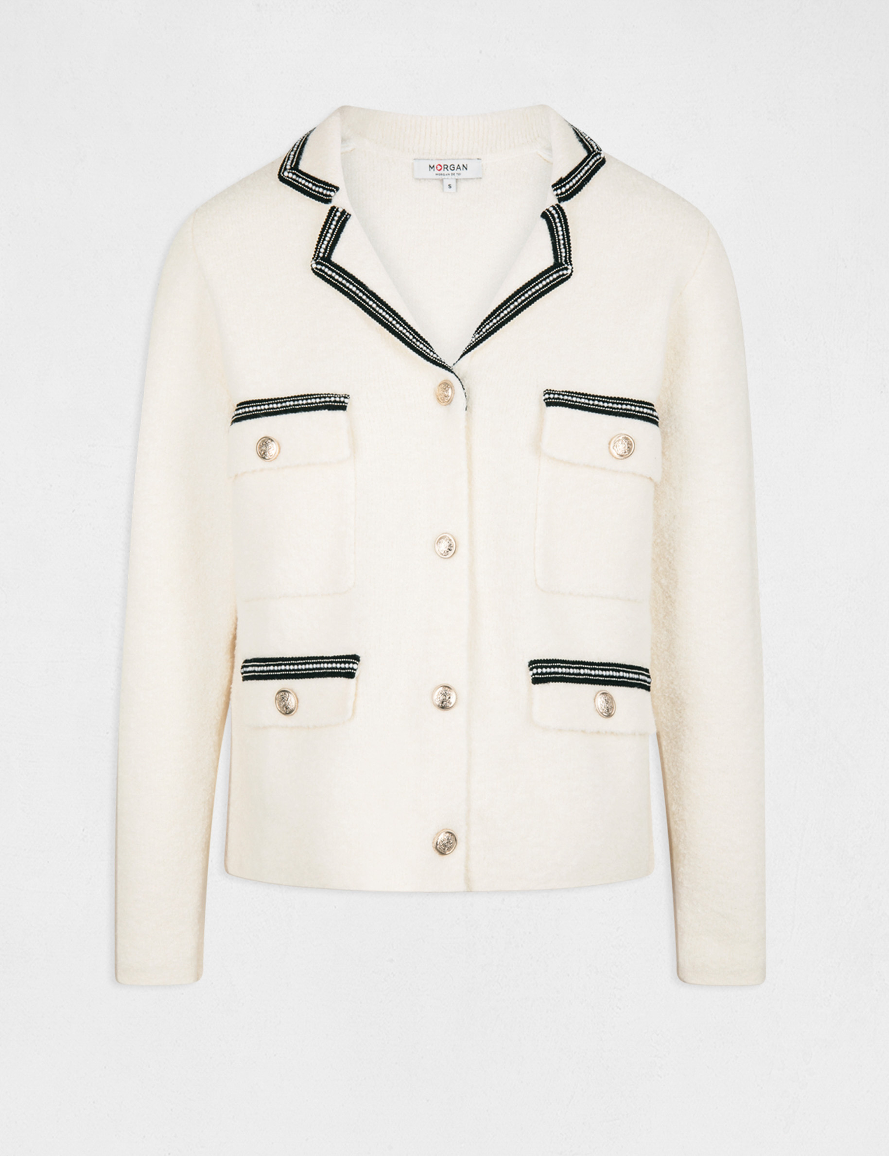 Long-sleeved cardigan jewelled details ivory ladies'
