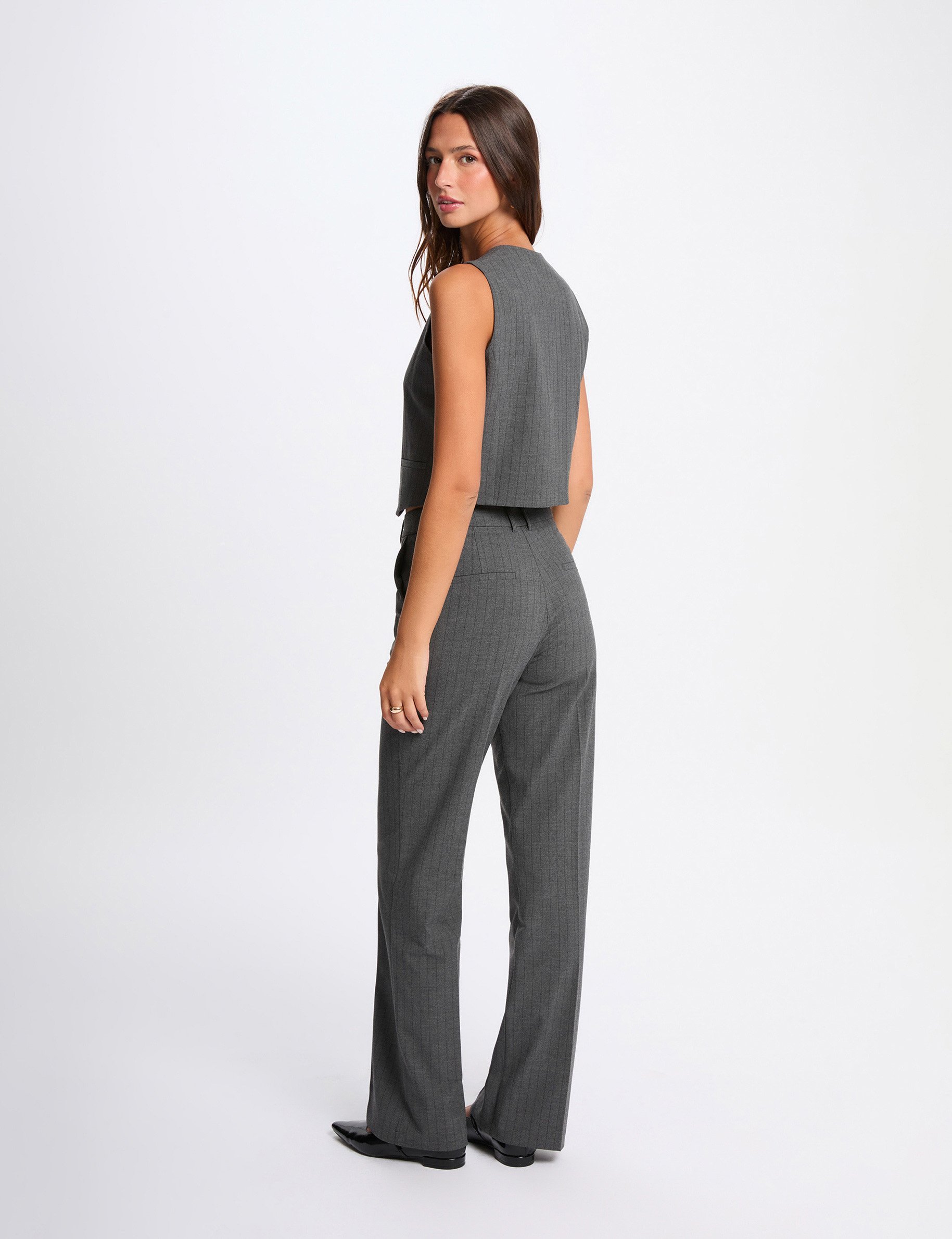 Pantalon jambe large gris moyen femme