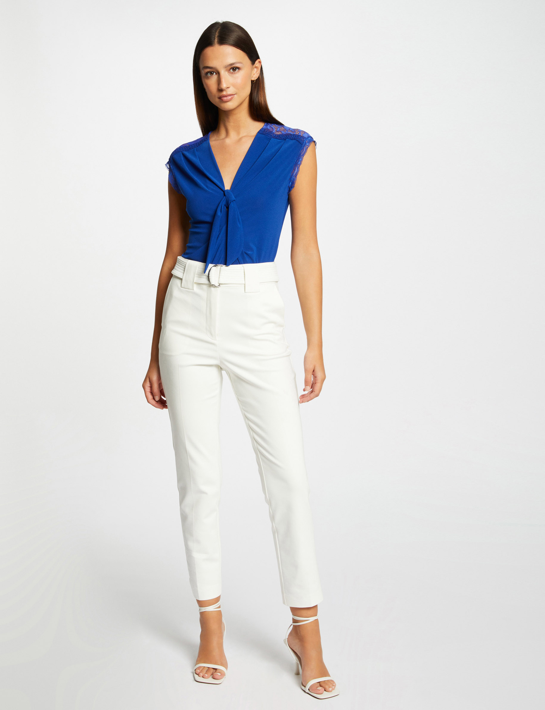Short-sleeved t-shirt with bow electric blue ladies'
