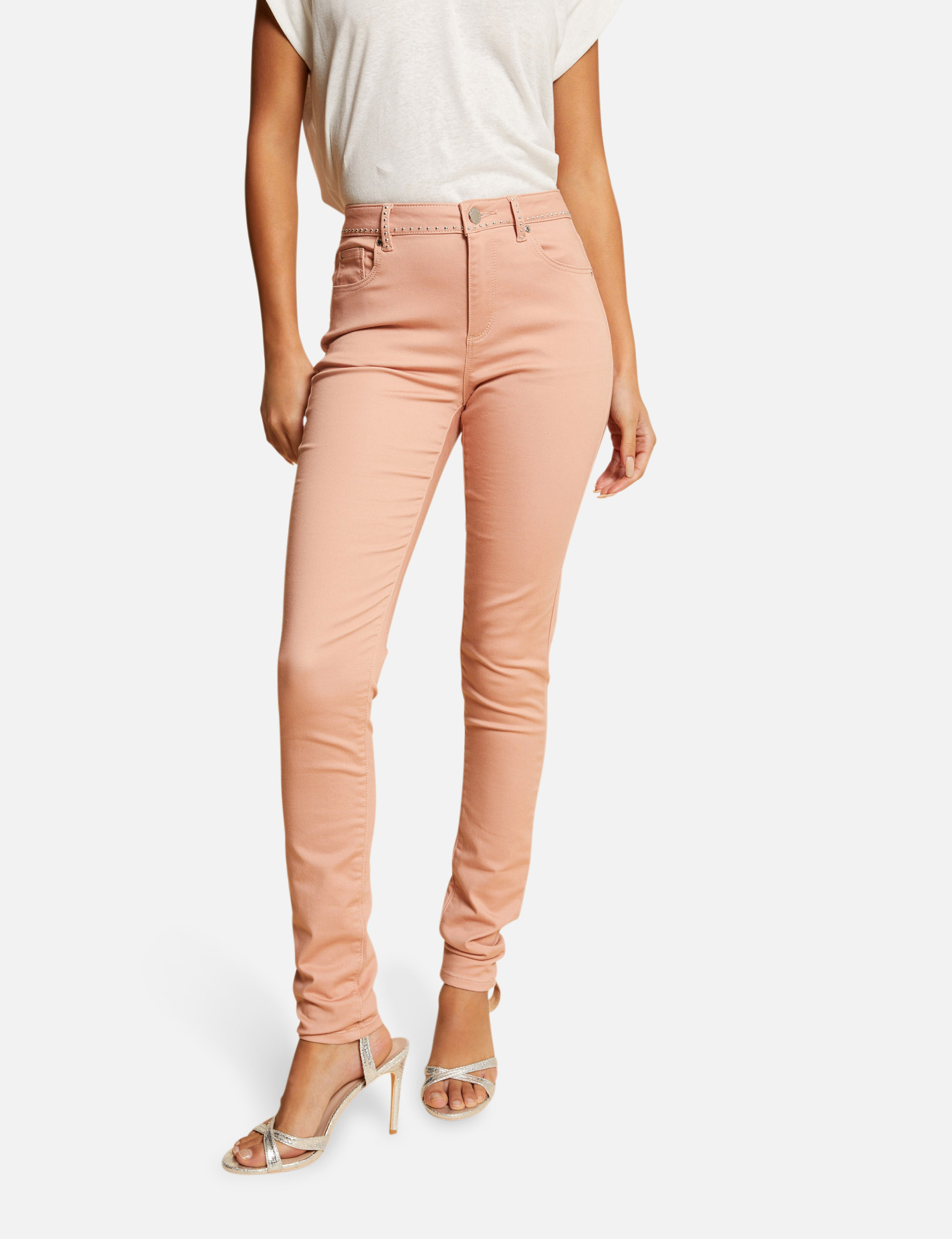 Slim trousers with studs antique pink ladies' Slim trousers with studs antique pink ladies'