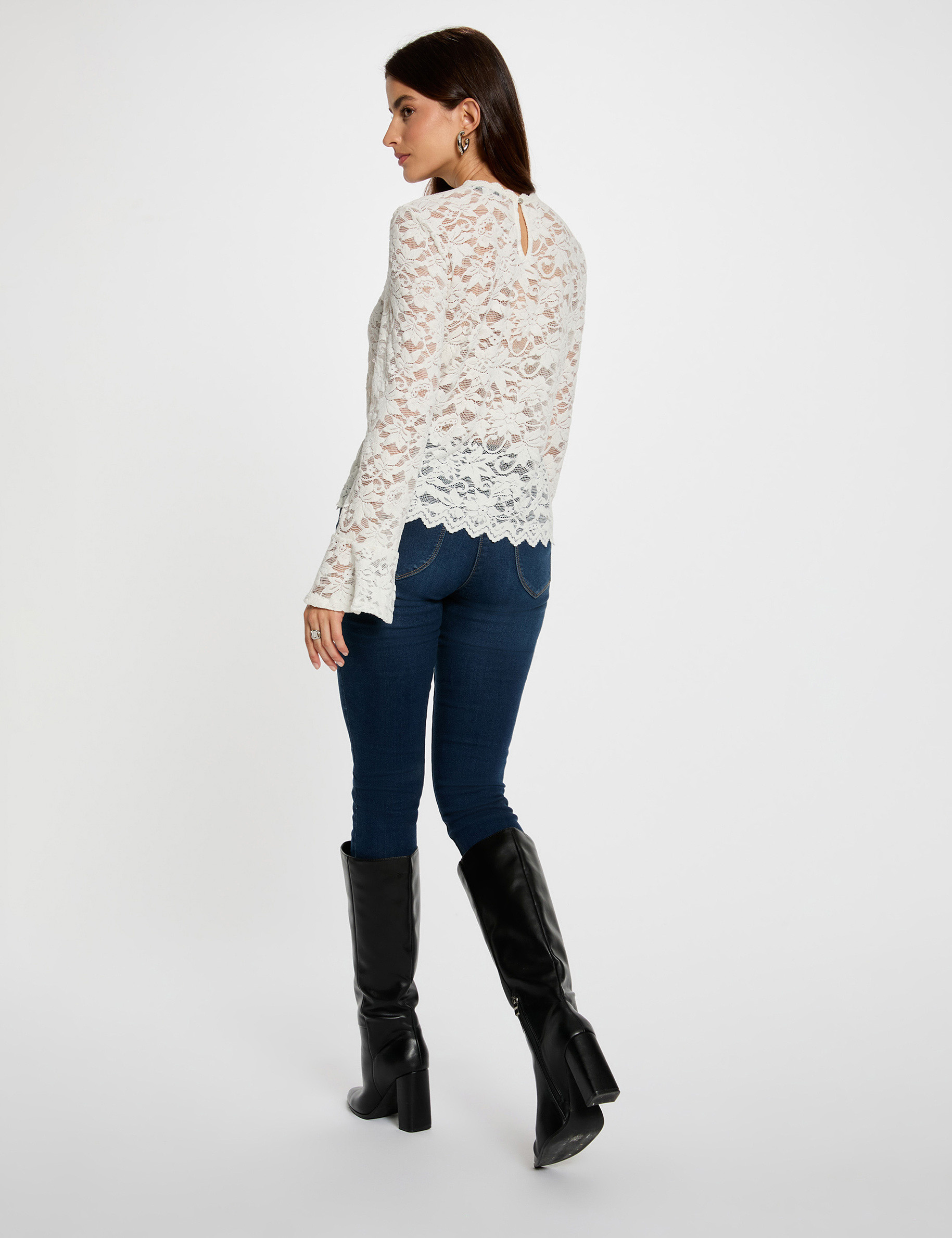long sleeve lace t shirt white women Long-sleeve lace t-shirt white women