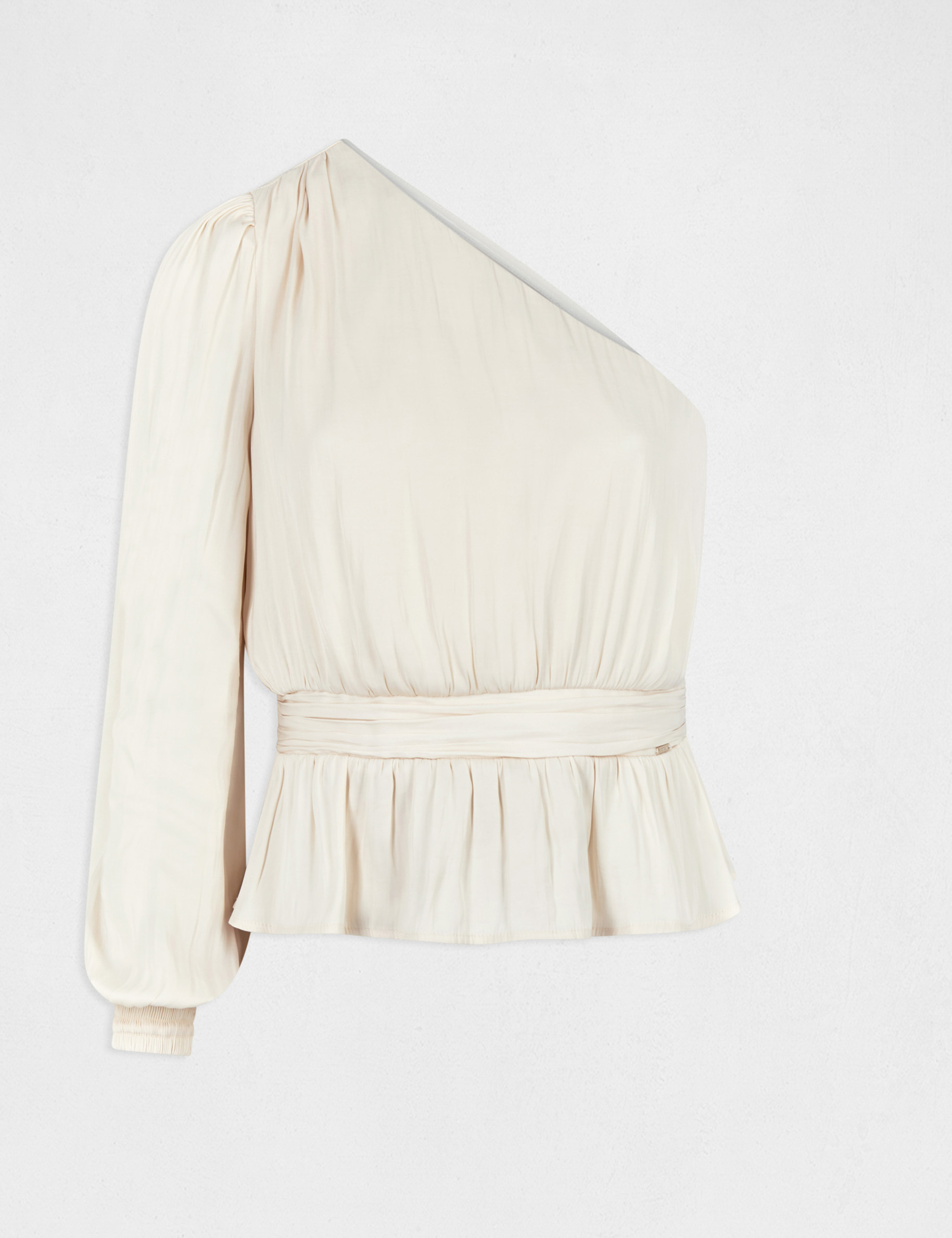 Asymmetrical smocked blouse medium ecru ladies'