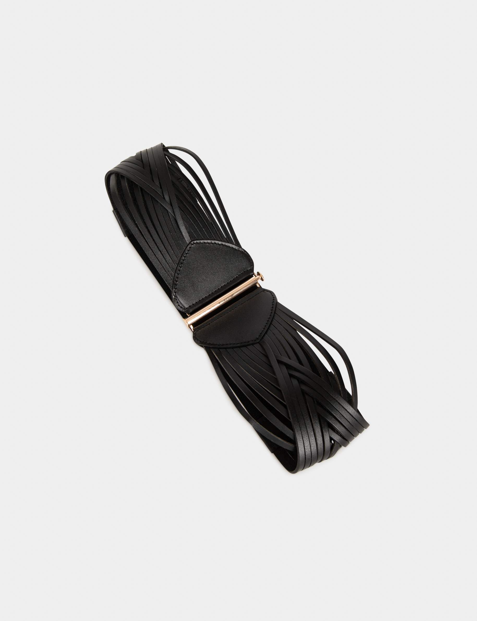 Elasticised leather belt with straps black ladies' Elasticised leather belt with straps black ladies'