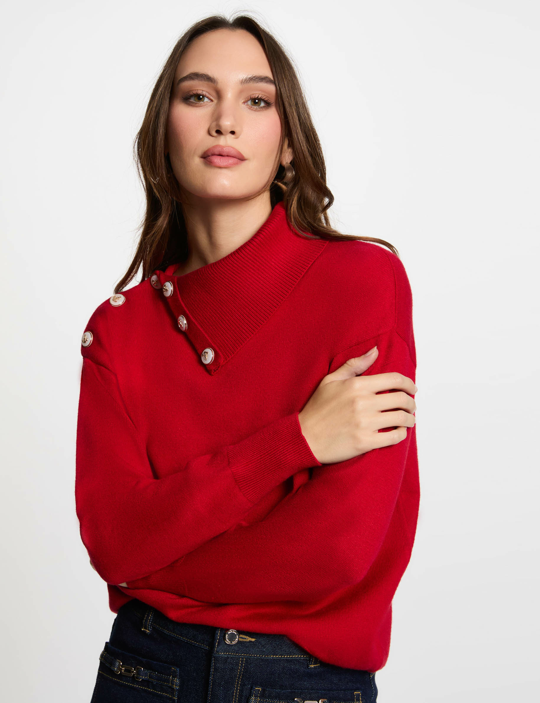 jumper lapel collar buttons red women Jumper lapel collar buttons red women