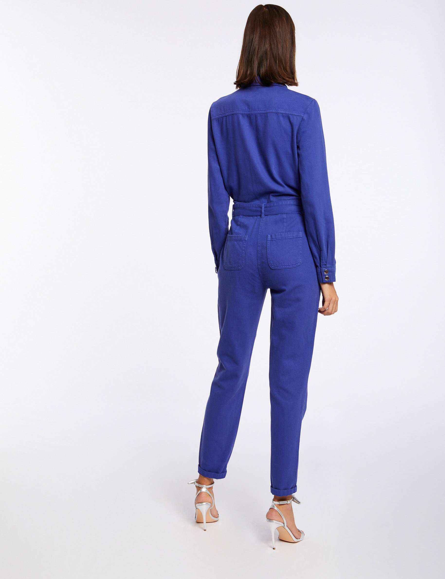 Straight jumpsuit with ruffles purple ladies'