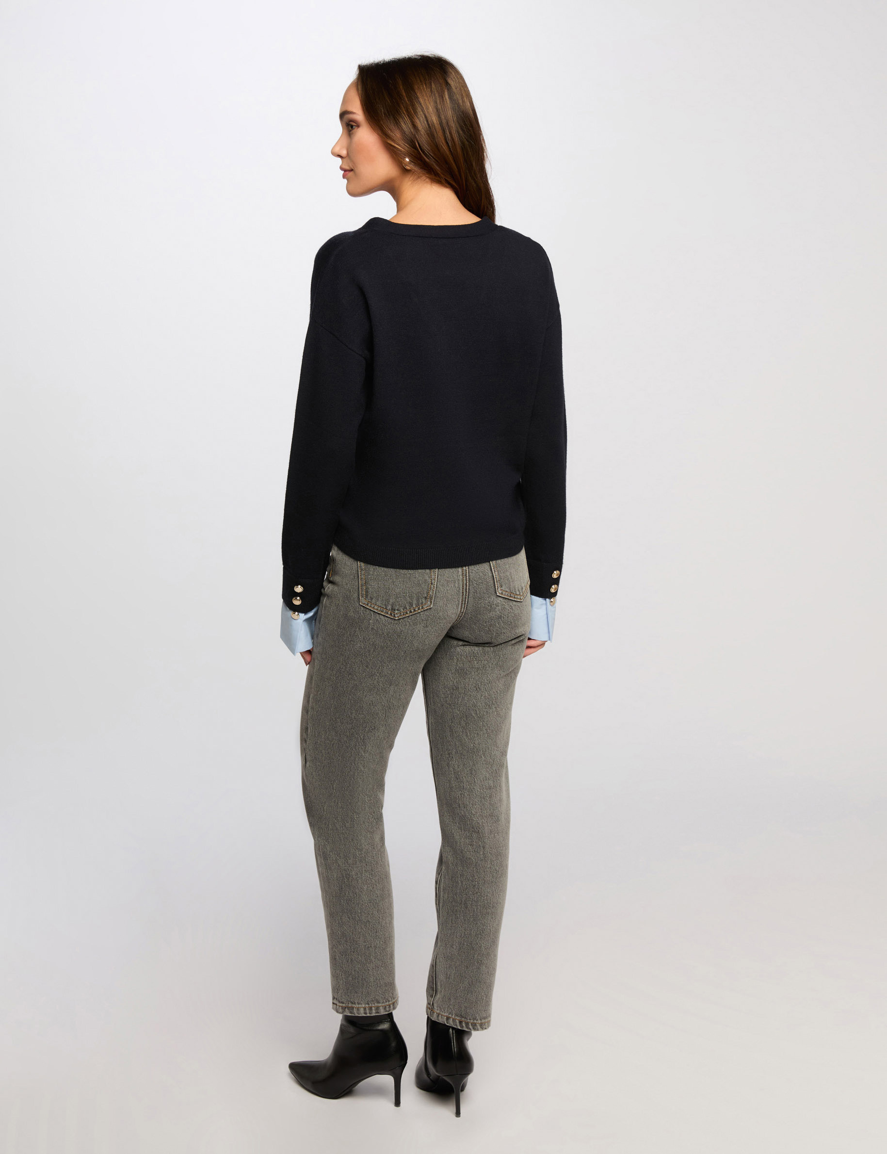 pull col en v bleu marine femme Pull col en V bleu marine femme