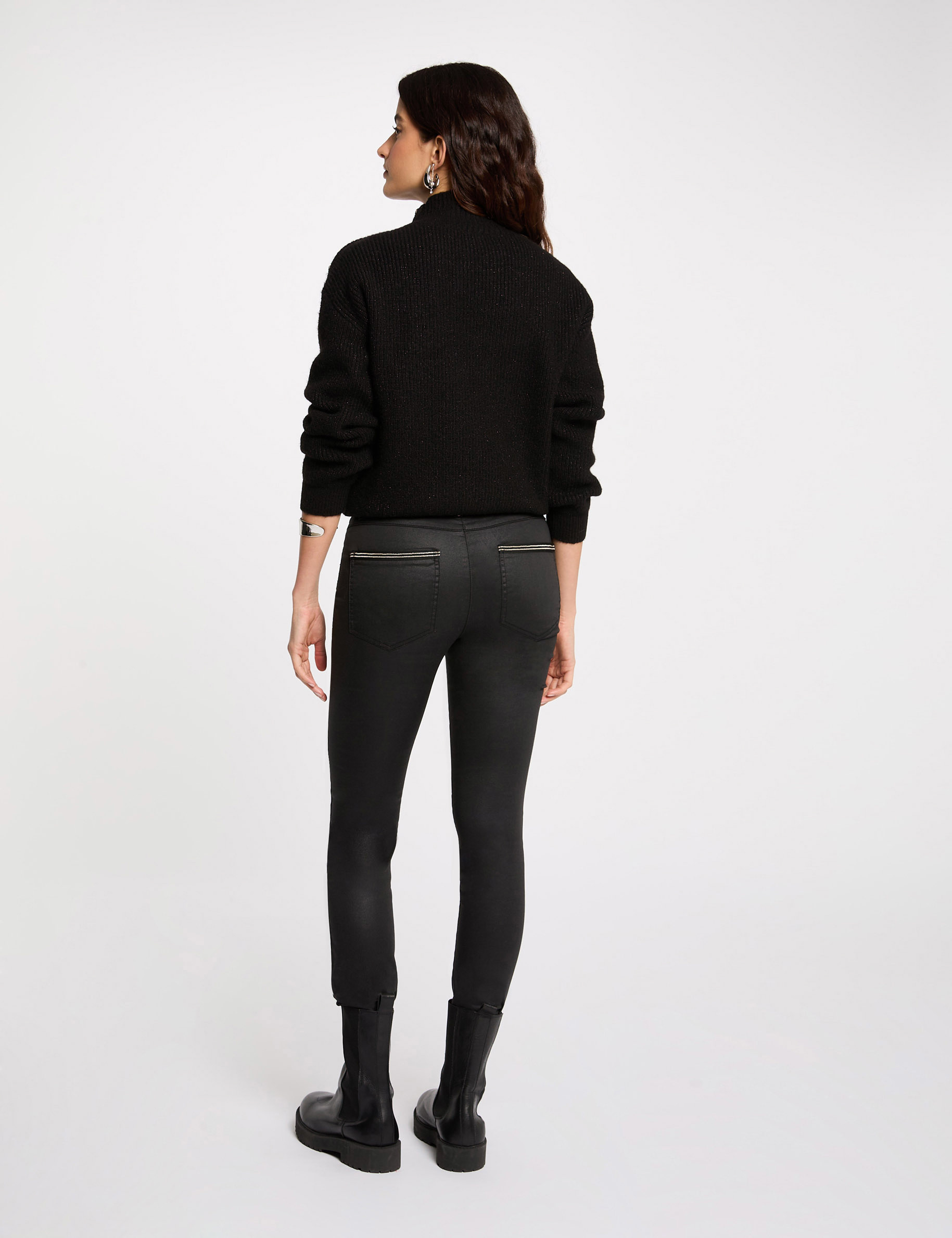 slim trousers with wet effect black women Slim trousers with wet effect black women