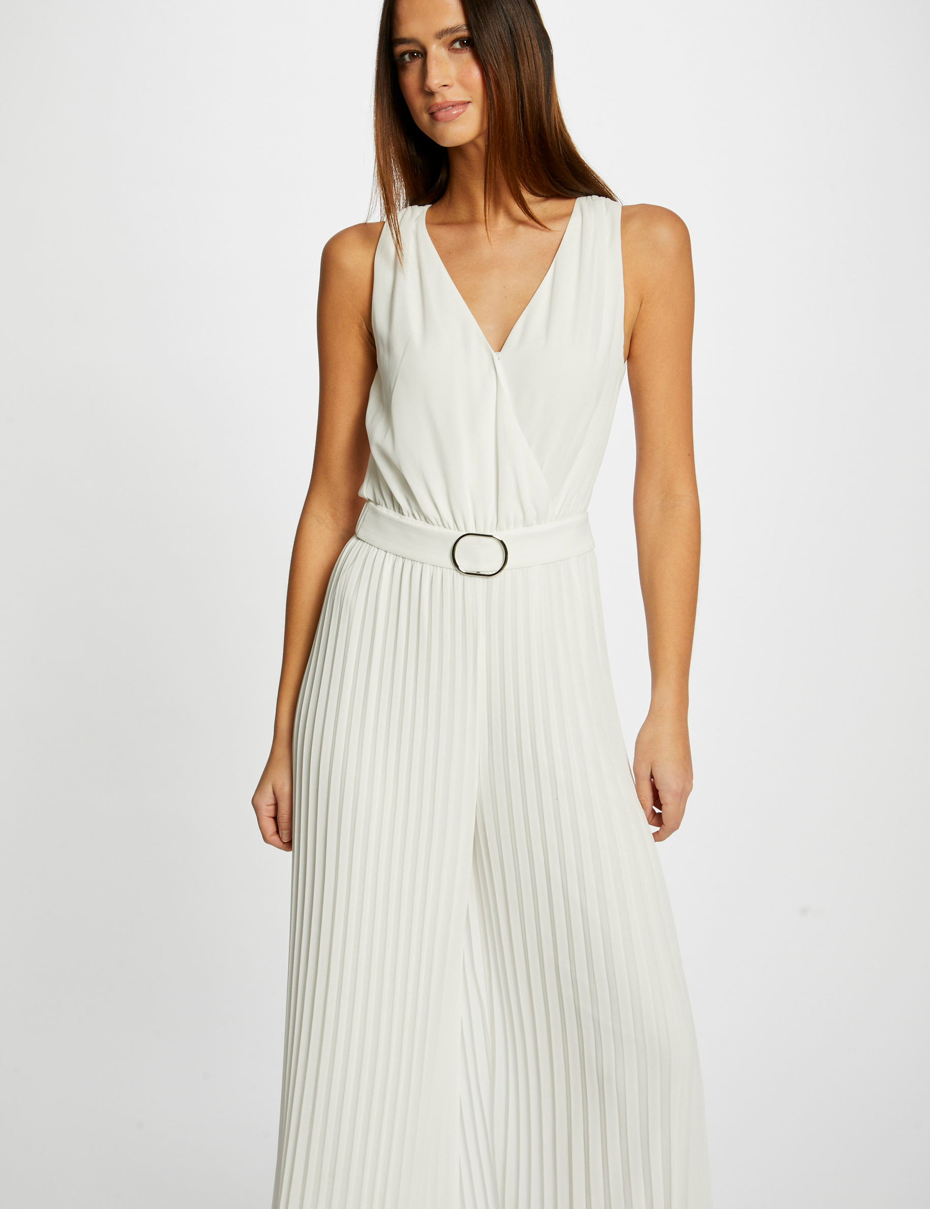 Loose jumpsuit with pleated legs ecru ladies' Loose jumpsuit with pleated legs ecru ladies'