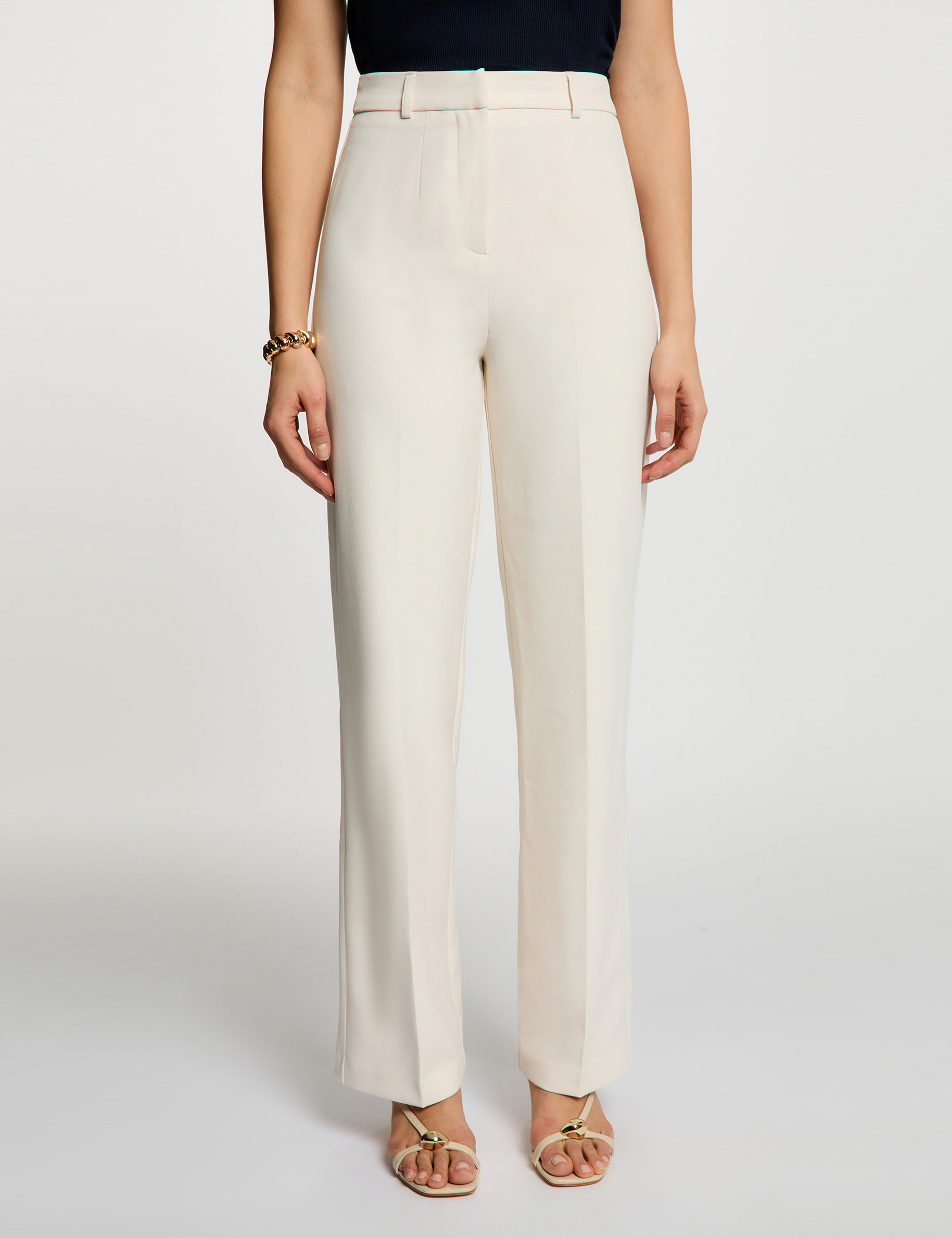 Straight trousers with darts cream women