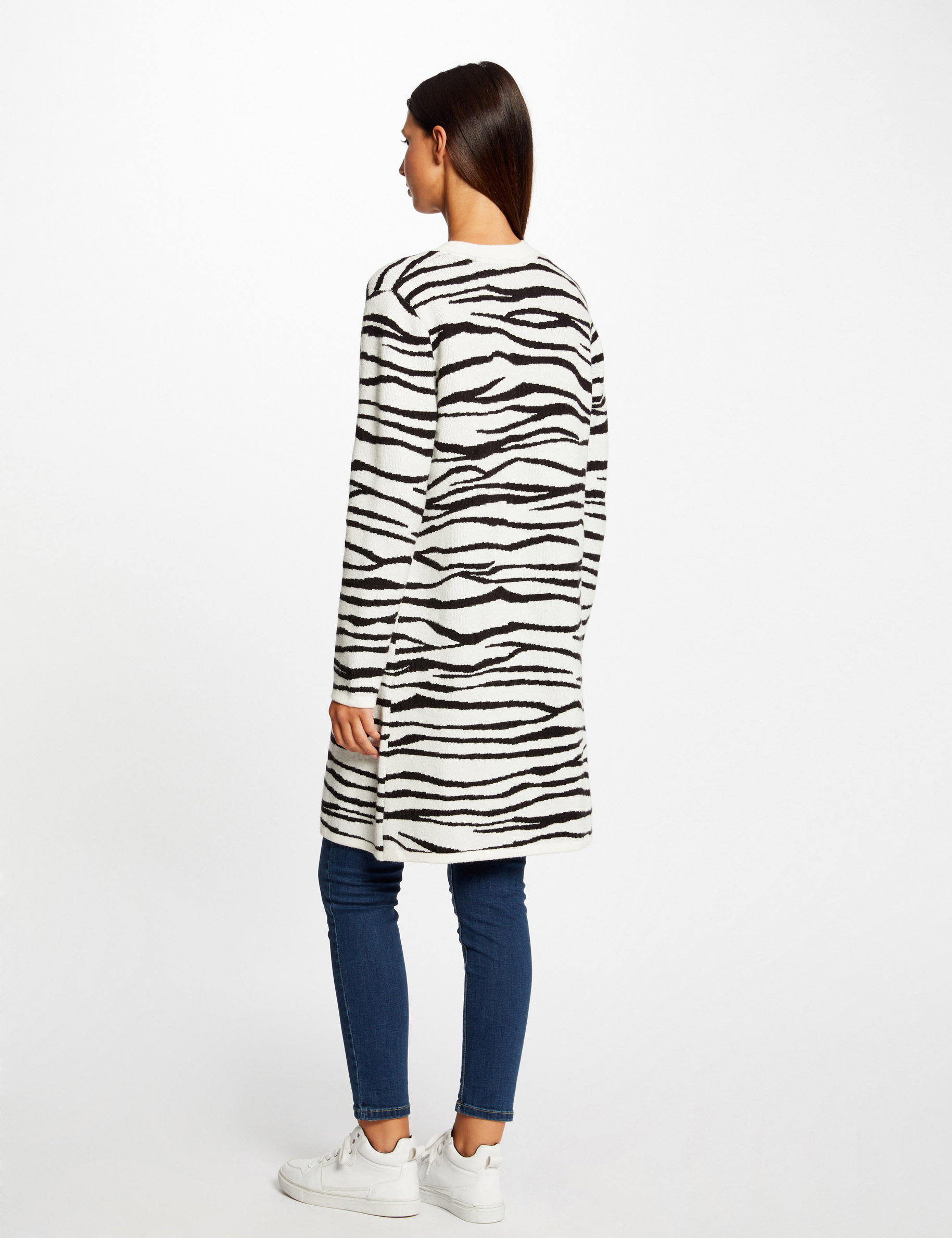 Long cardigan with zebra print black ladies'