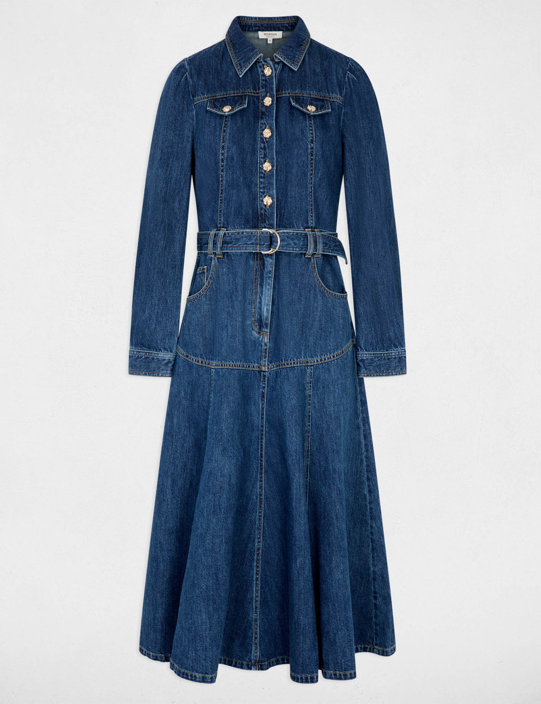 Fitted long dress raw denim women